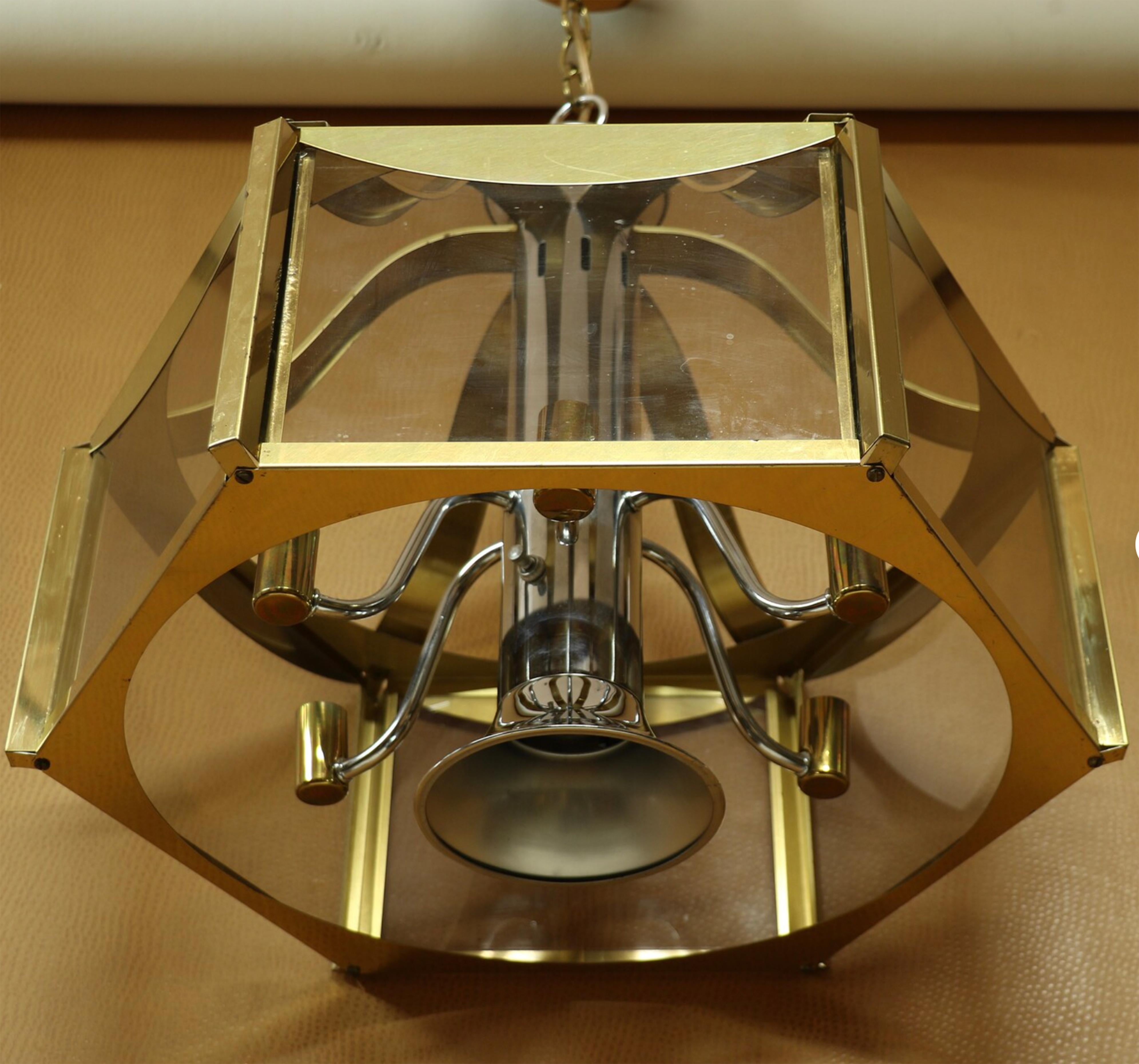 American Frederic Ramond Glass and Chrome Mid-Century Modern Chandelier For Sale