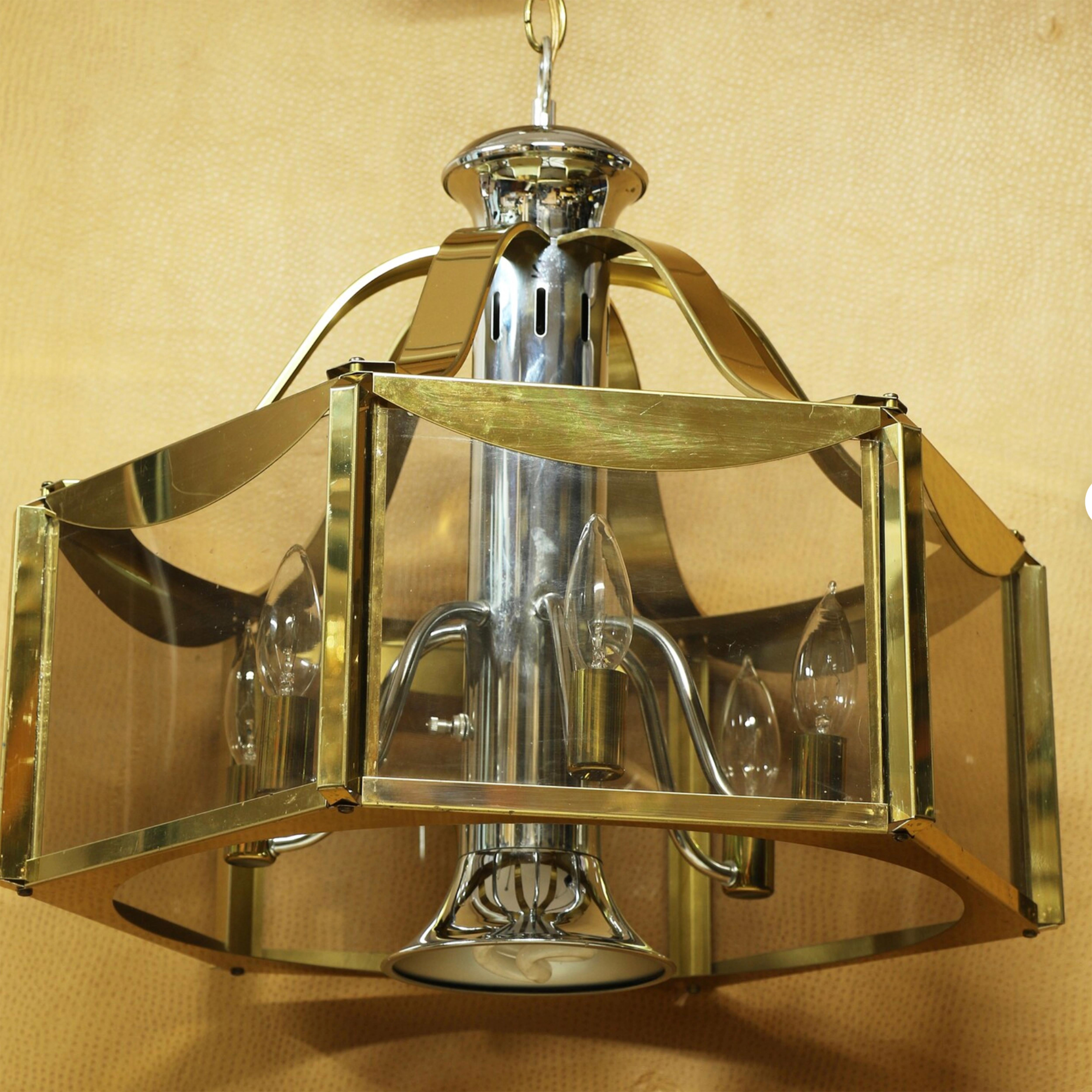 20th Century Frederic Ramond Glass and Chrome Mid-Century Modern Chandelier For Sale