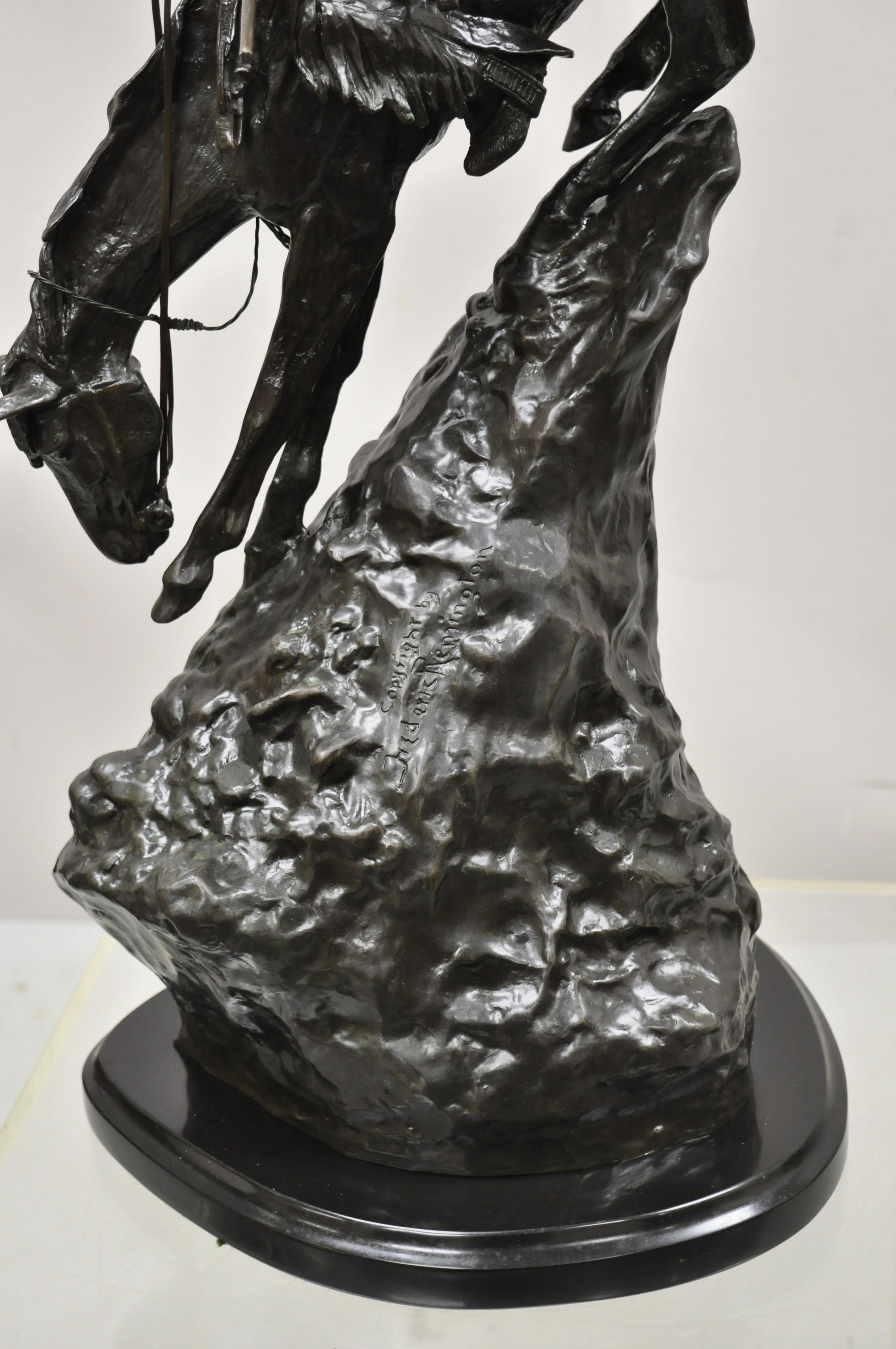 Frederic Remington Bronze Sculpture Statue Mountain Man Native American In Good Condition In Philadelphia, PA