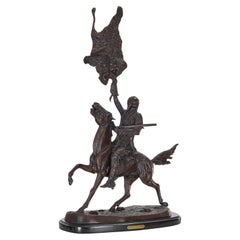 Frederic Remington (d'après), grand bronze coulé du The Buffalo Signal sur marbre