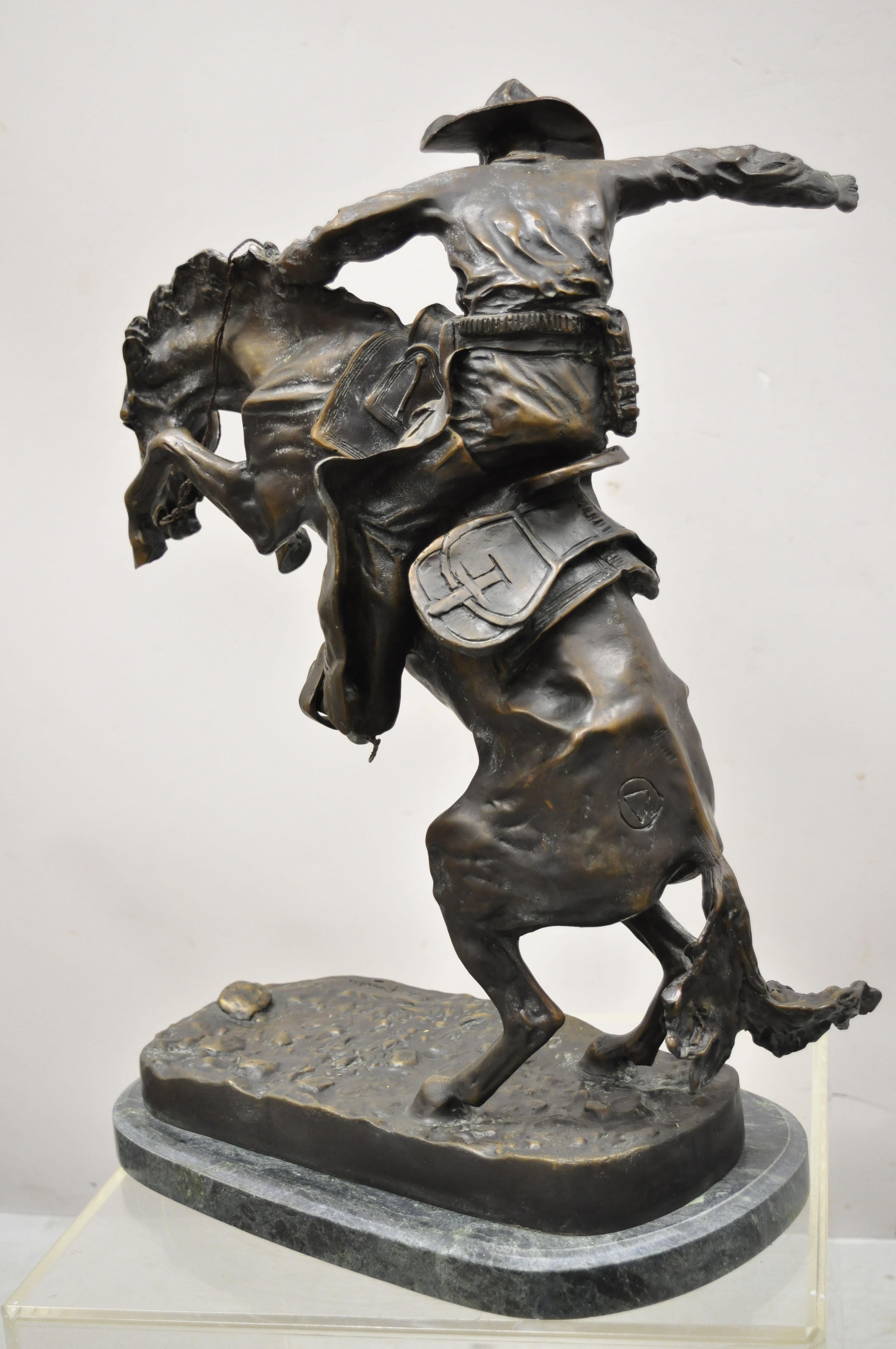 Bronze Frederic Remington Bronco Buster Statue Sculpture on Marble Base