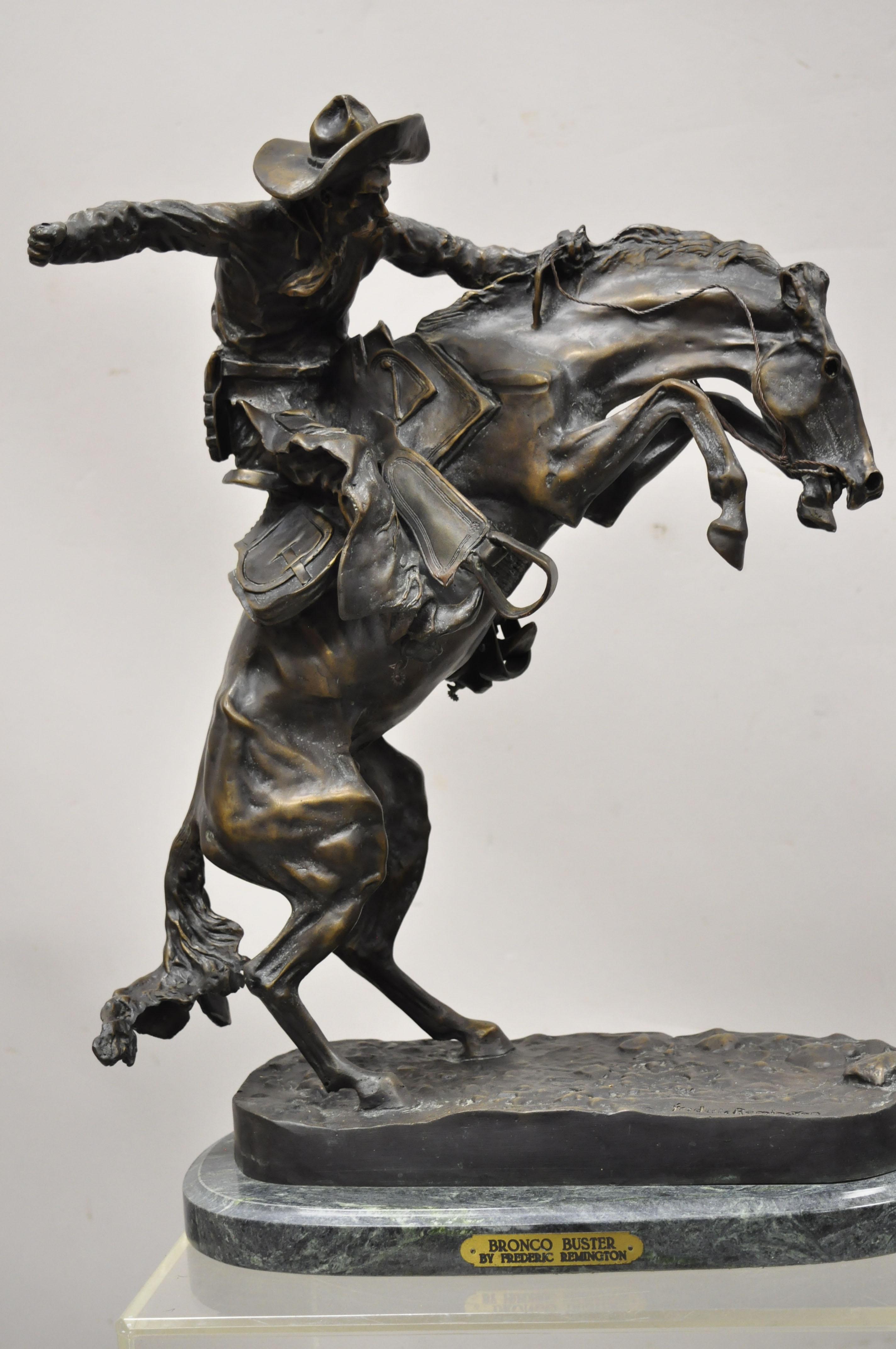 Frederic Remington Bronco Buster Statue Sculpture on Marble Base 1