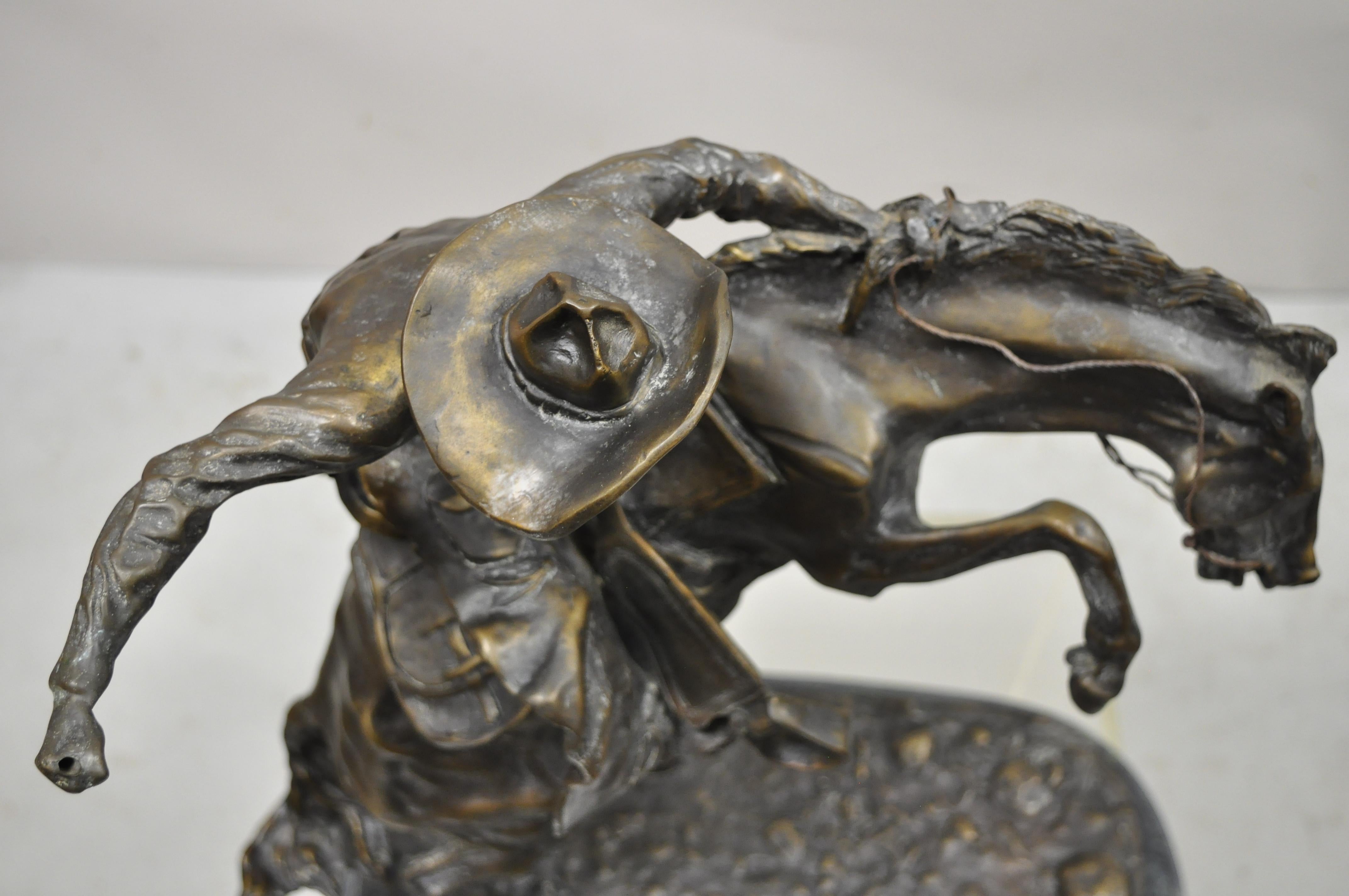 Victorian Frederic Remington Bronco Buster Statue Sculpture on Marble Base