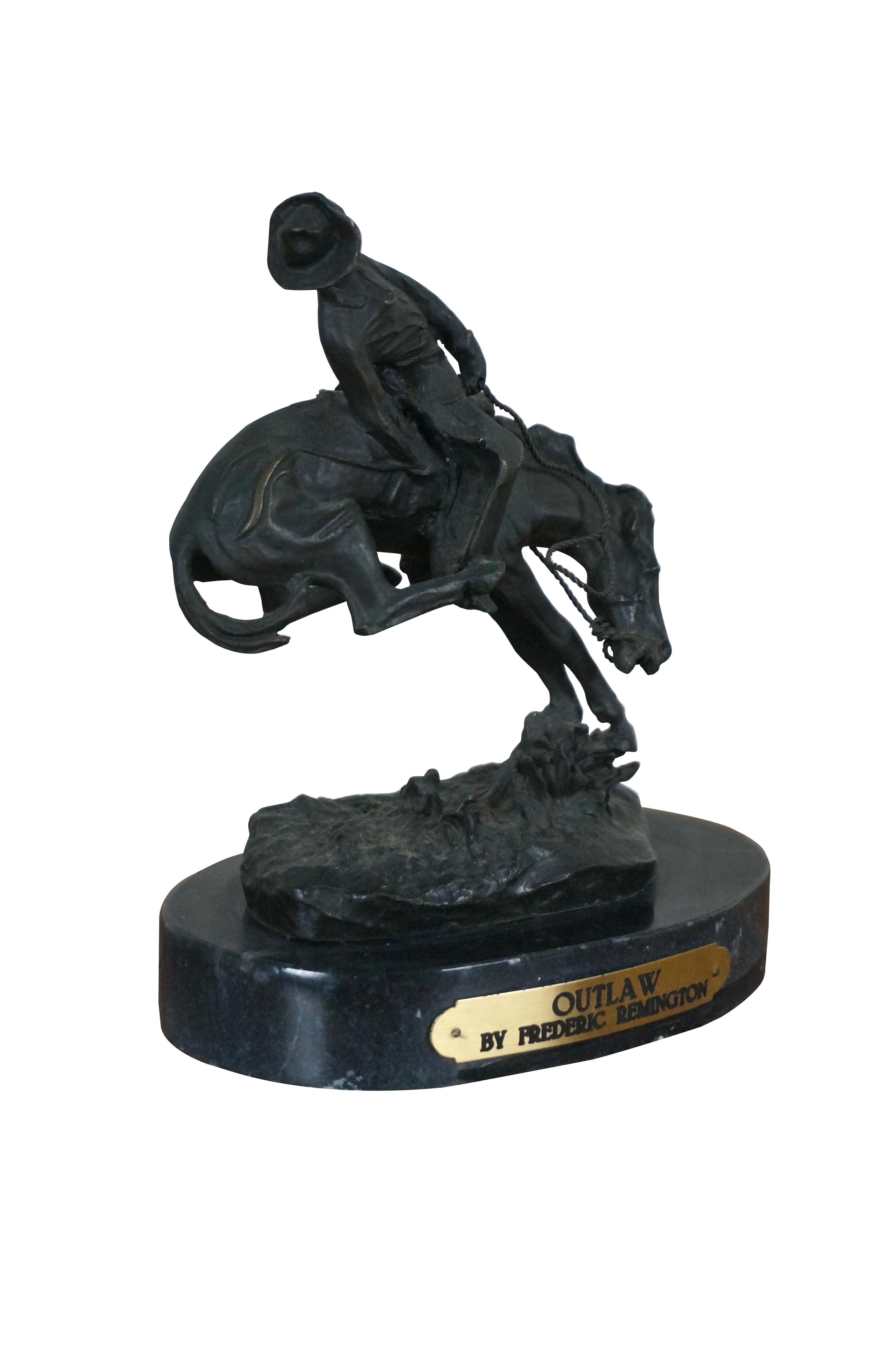 American Classical Frederic Remington Bronze Horseback Cowboy Outlaw Figurine Sculpture 9
