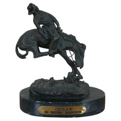 Frederic Remington Bronze Horseback Cowboy Outlaw Figurine Sculpture 9"