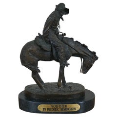 Frederic Remington Bronze Norther Horseback Cowboy Figurine Sculpture 9"