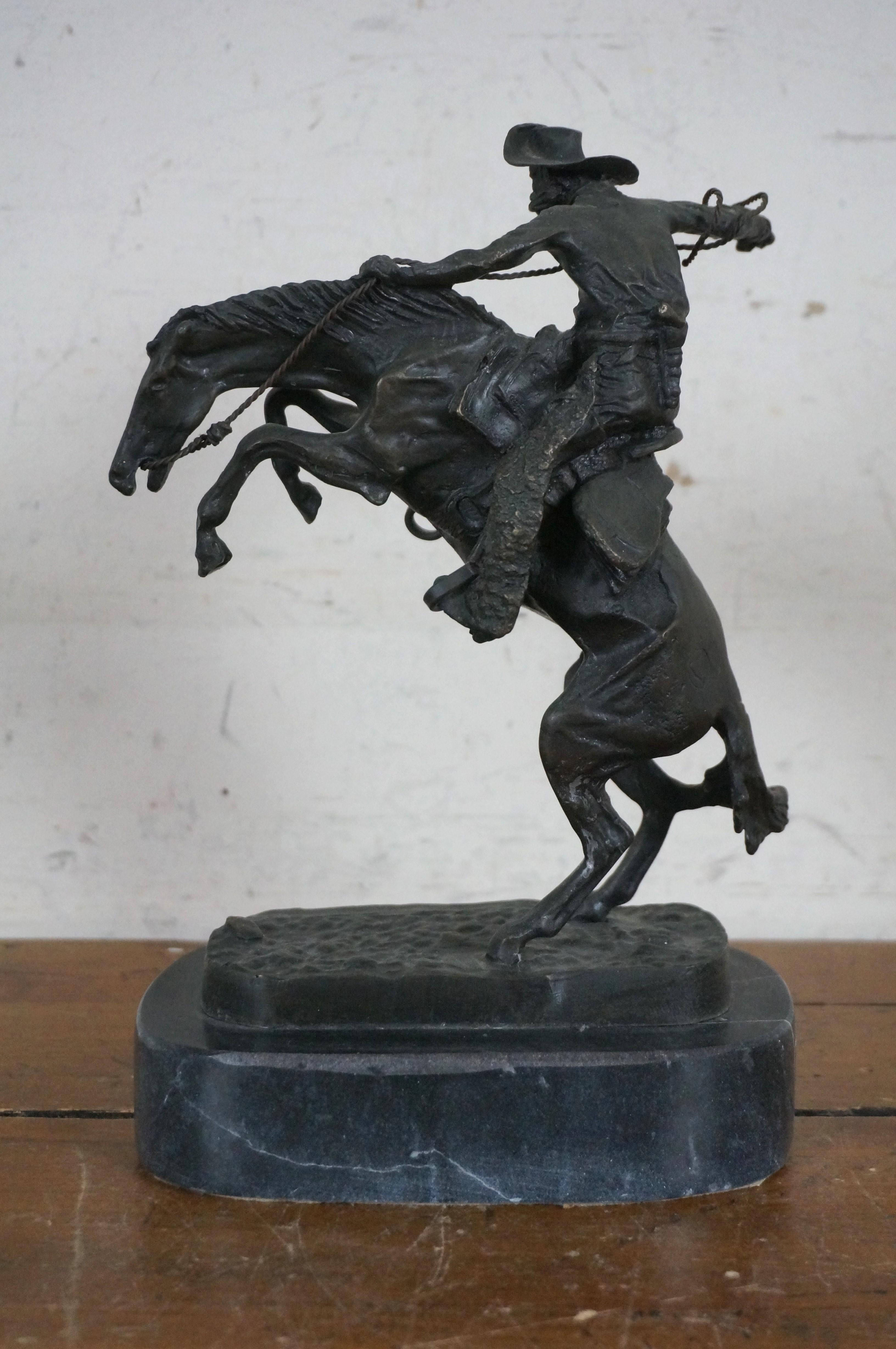 20th Century Frederic Remington Bronze Wooly Chaps Bronco Buster Figurine Sculpture 10