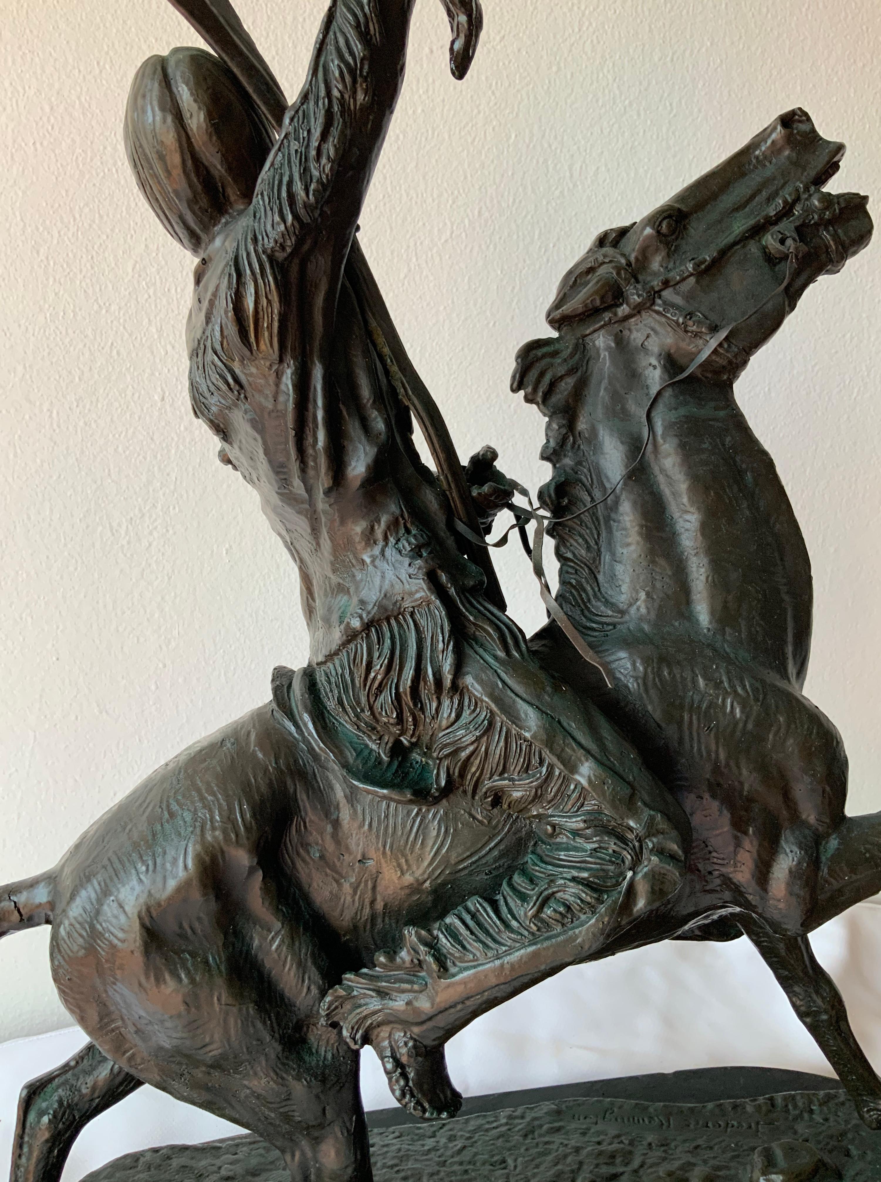 Frederic Remington Buffalo Signal Native American Riding a Horse Sculpture 1