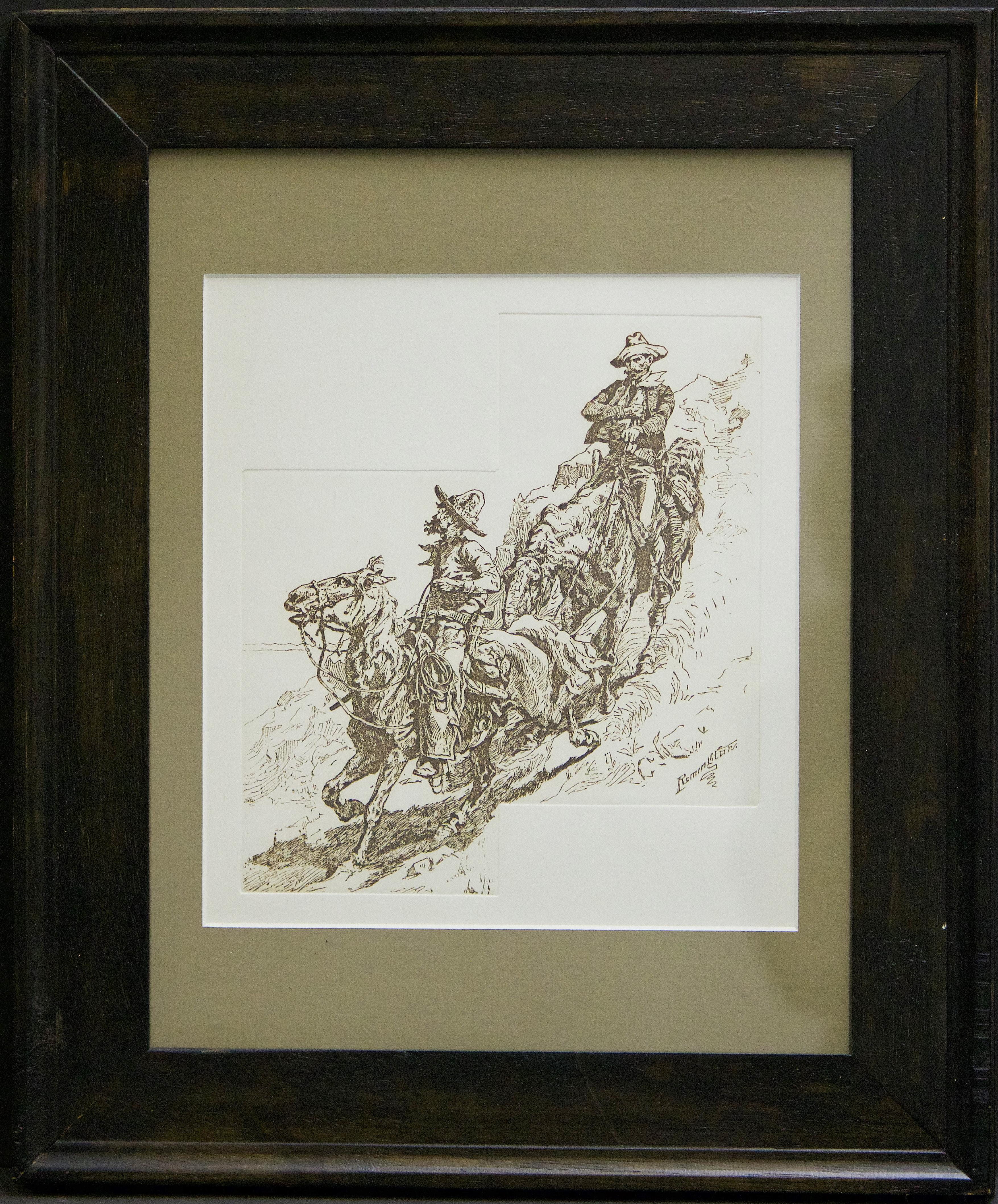 Frederic Remington Portrait Print - (Title Unknown) Framed, Embossed Print. Plate-Signed by the Artist