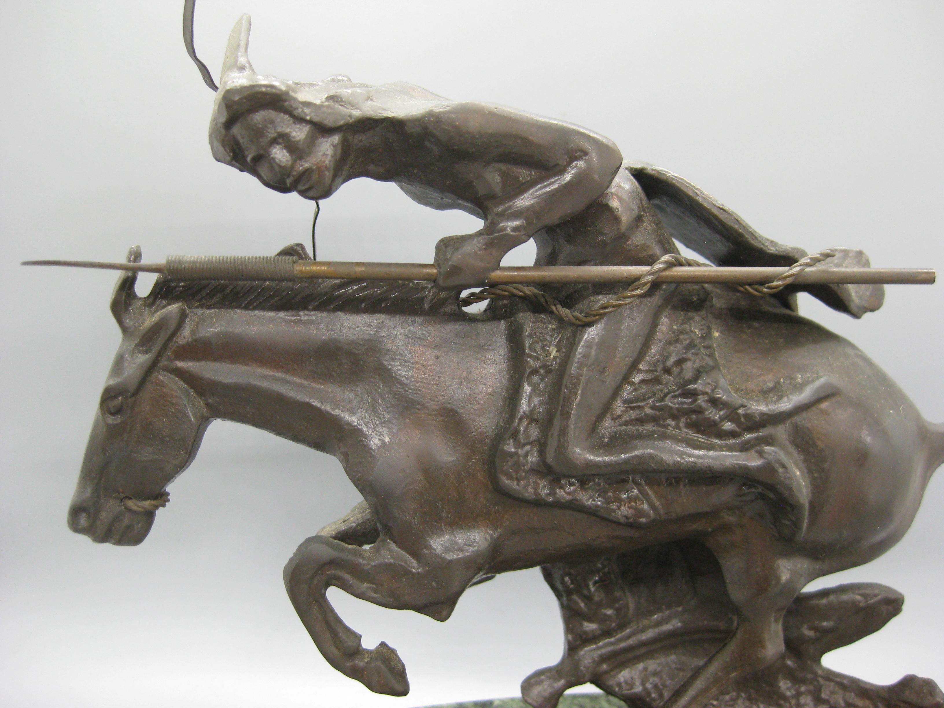 Frederic Remington Restrike Bronze Cheyenne Indian Warrior Sculpture Statue In Excellent Condition In San Diego, CA