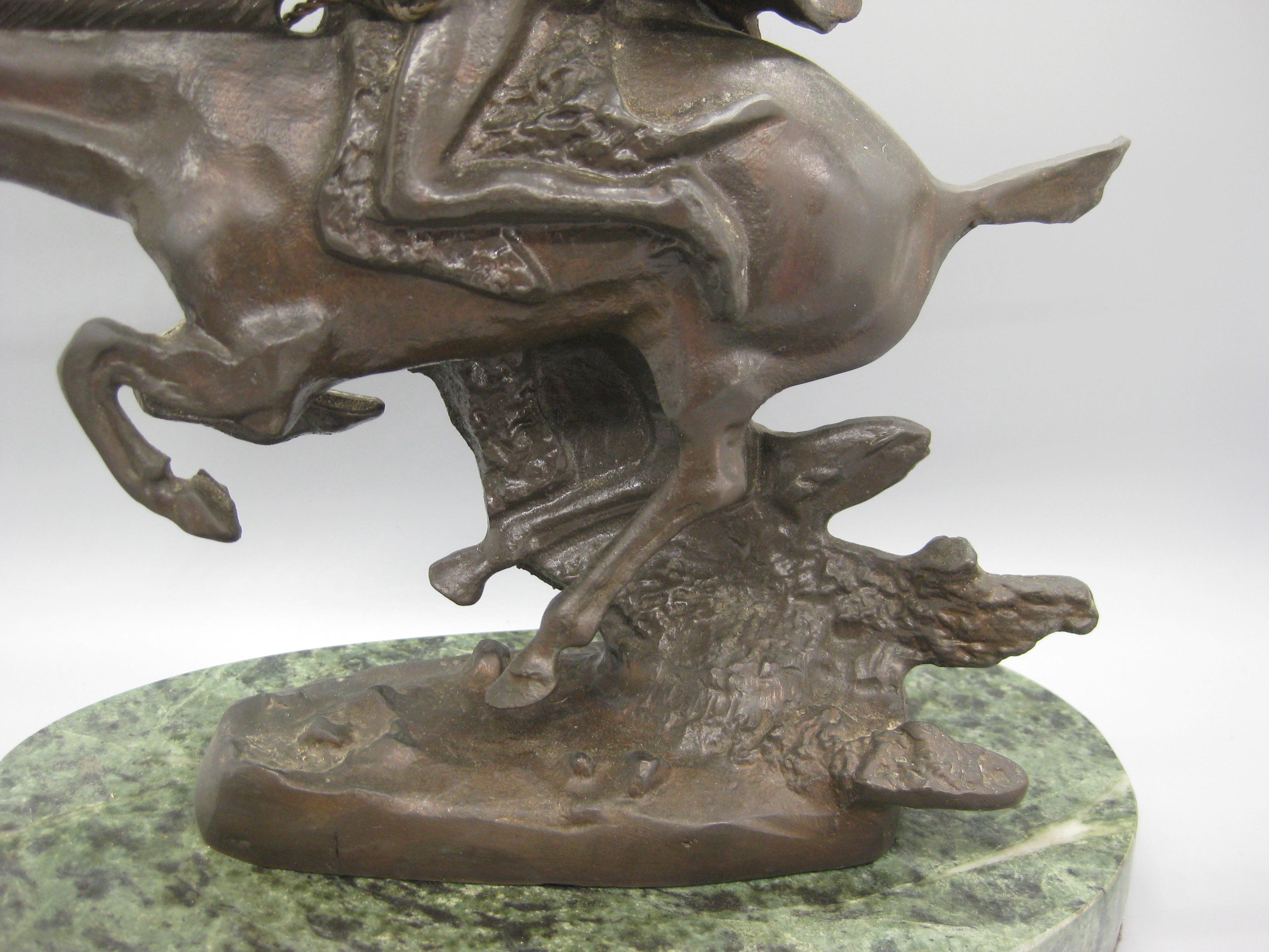 20th Century Frederic Remington Restrike Bronze Cheyenne Indian Warrior Sculpture Statue