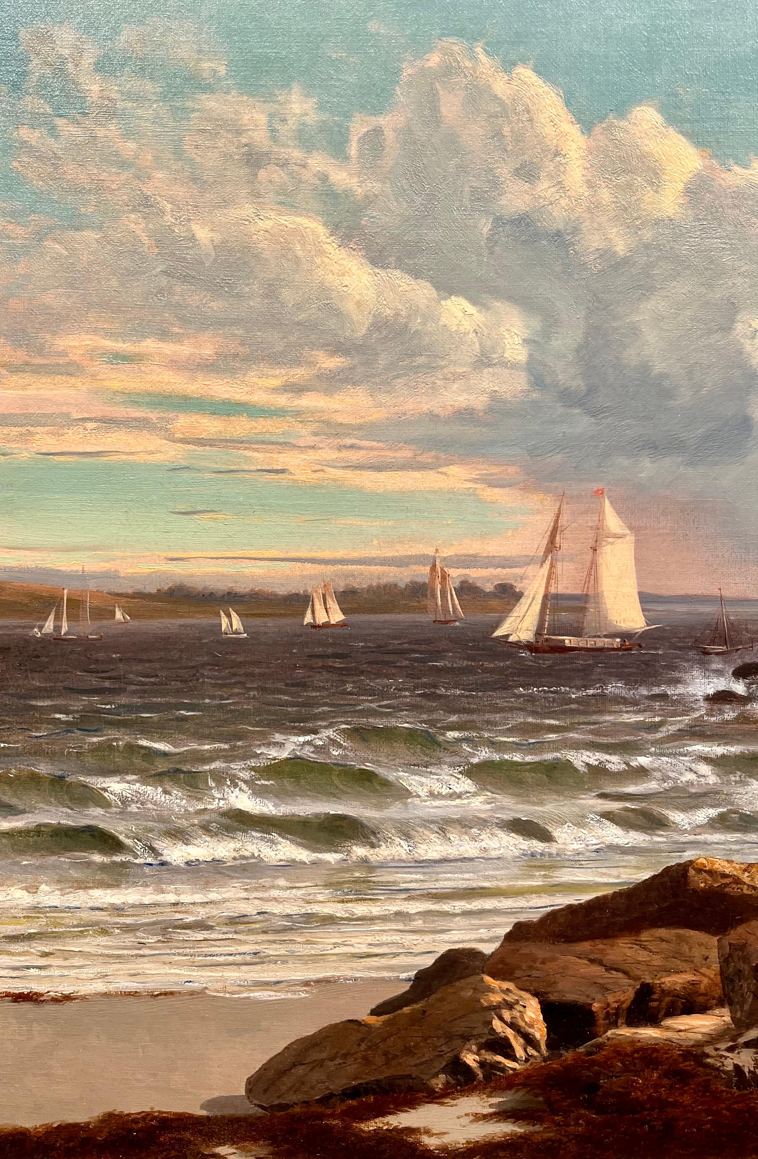 Marcher le long d'un SHORE rocheux - Painting de Frederic Rondel