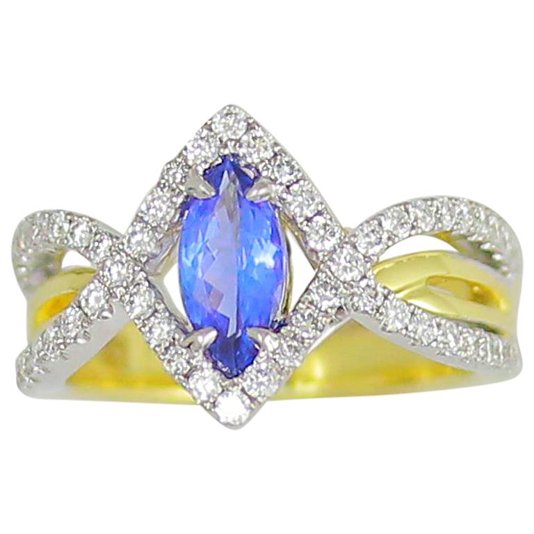 Frederic Sage 0.69 Carat Marqi Tanzanite Diamond One of Kind Ring For Sale