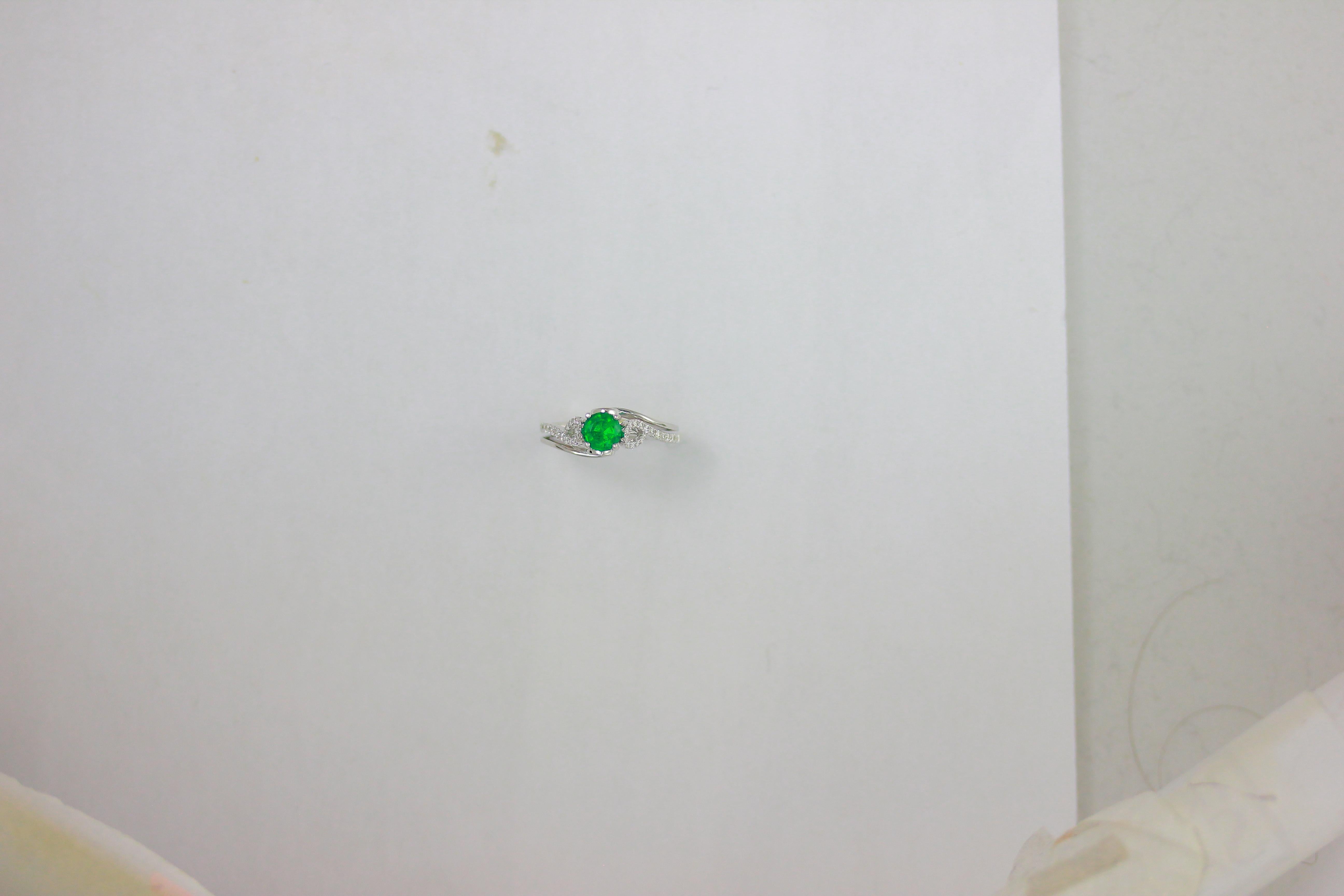 Round Cut Frederic Sage 0.71 Carat Emerald Diamond Ring For Sale