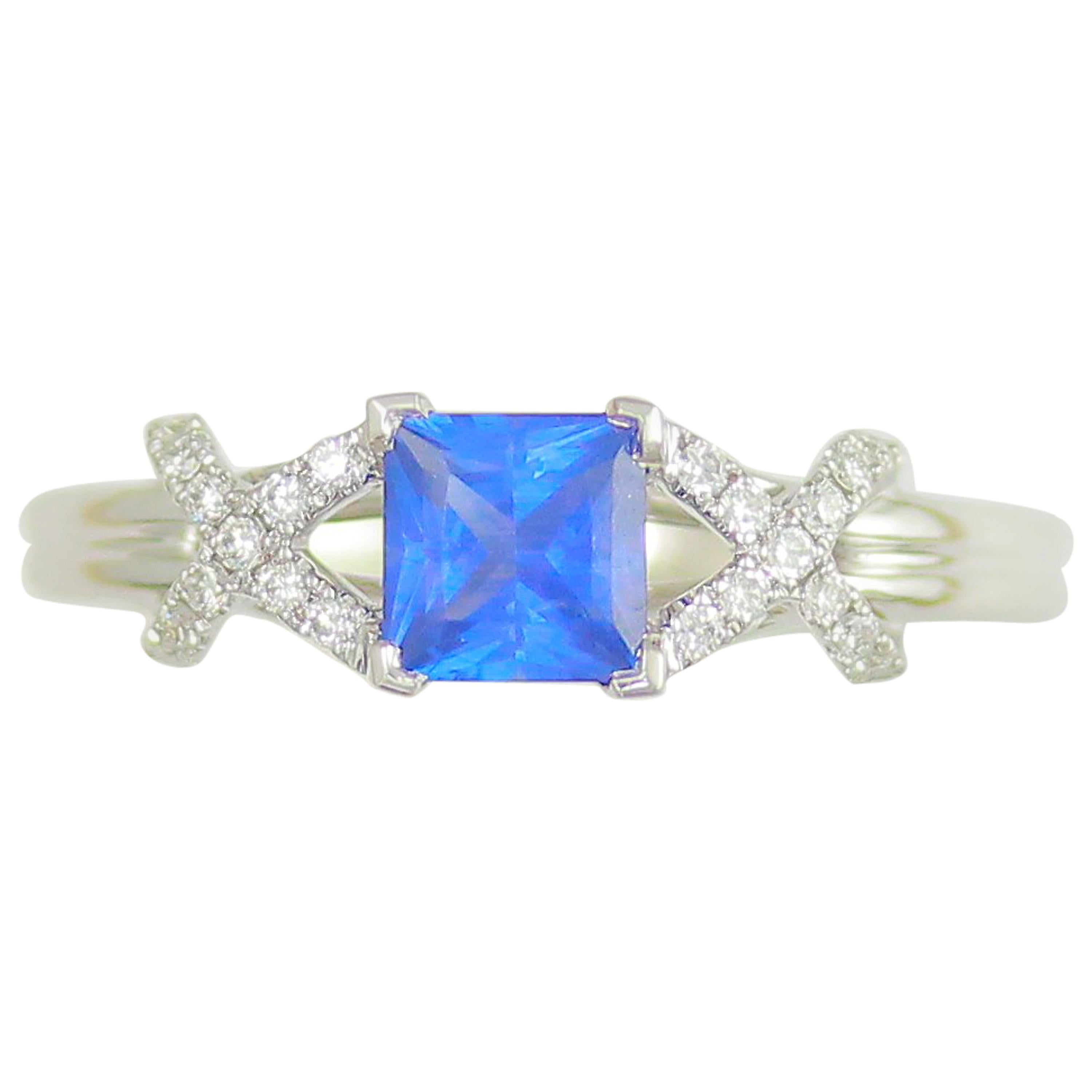 Frederic Sage 1.22 Carat Sapphire White Diamond Engagement Bridal Cocktail Ring For Sale