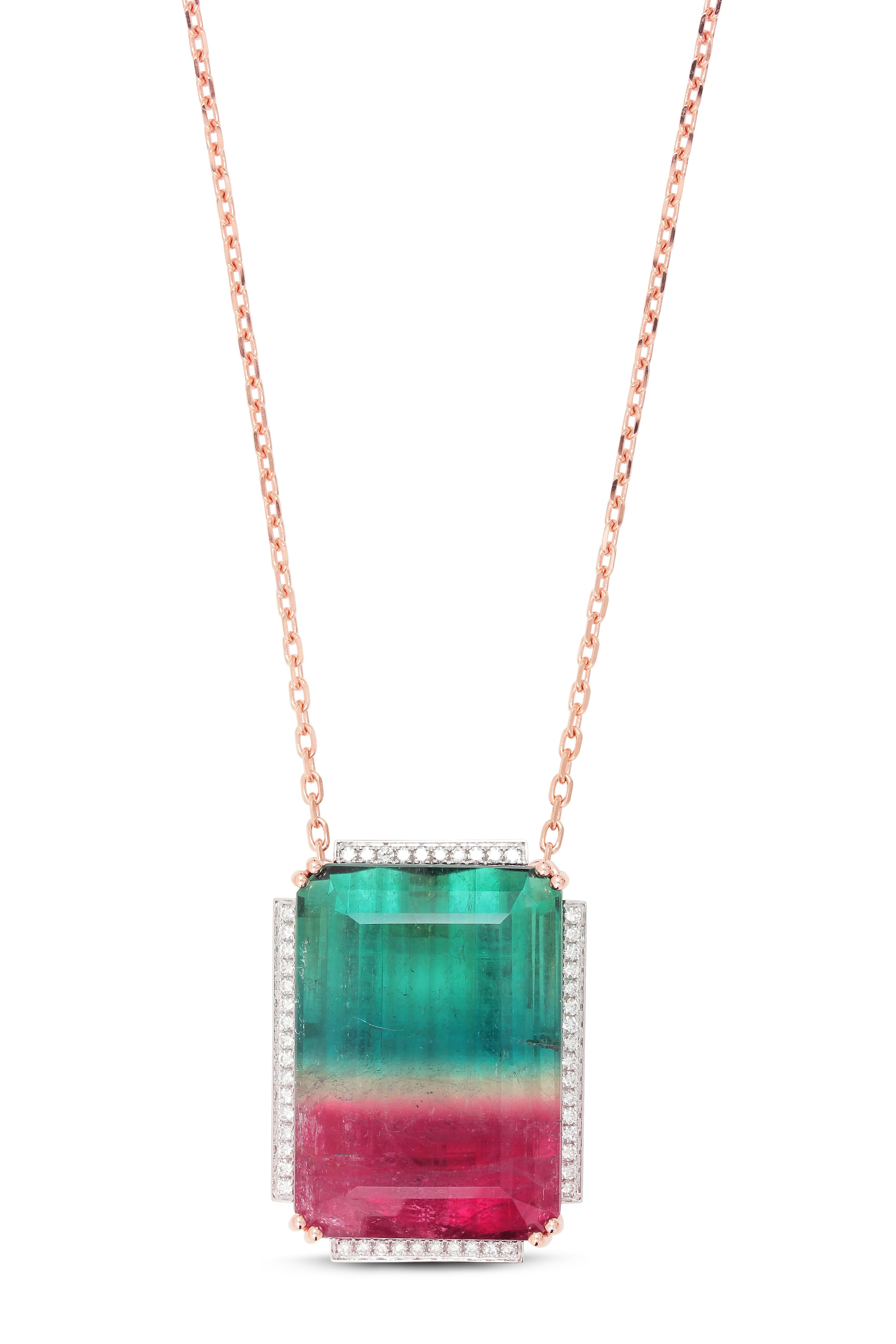Frederic Sage 128.63 Carat Watermelon Tourmaline Diamond Necklace Pendant In New Condition For Sale In New York, NY