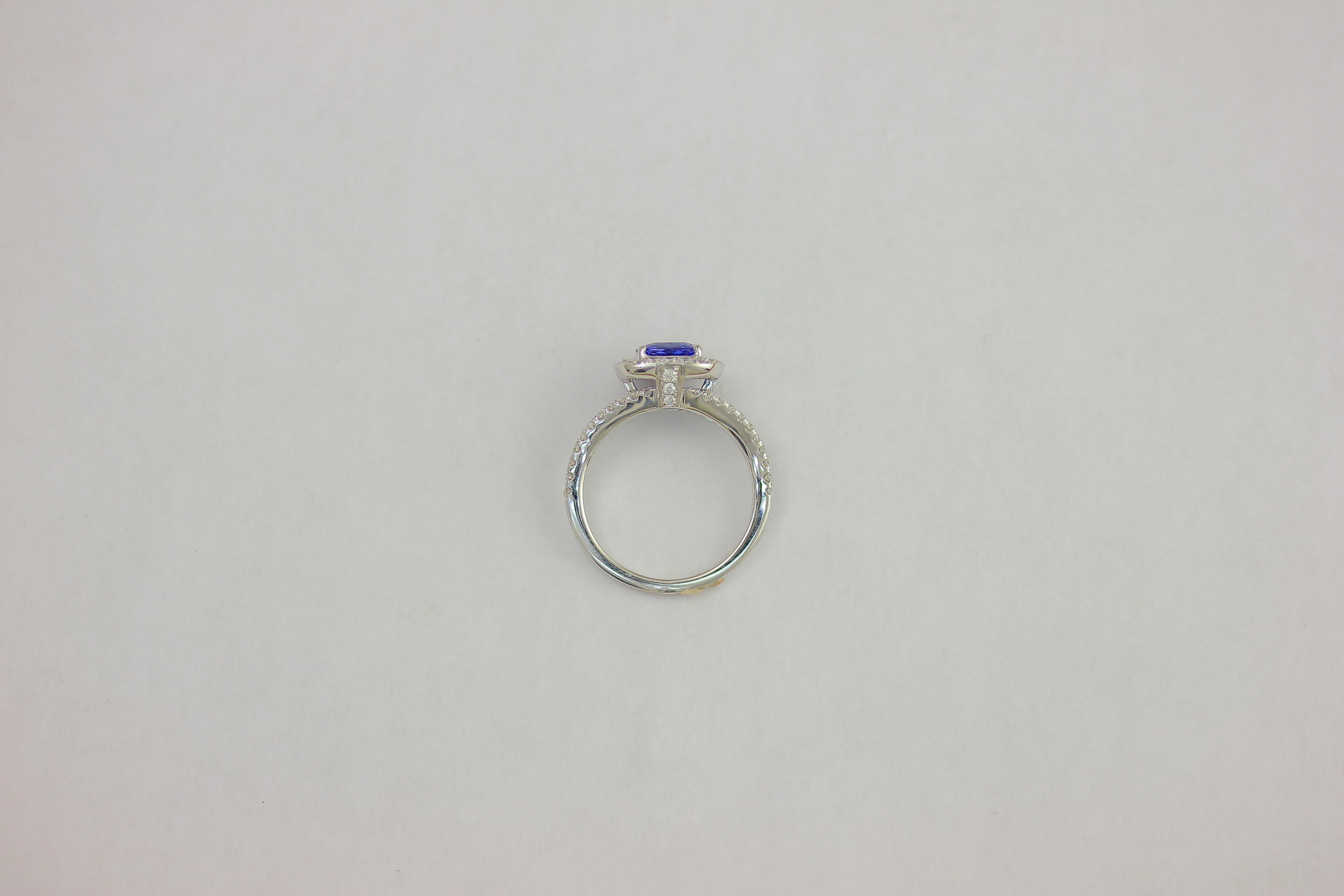 Contemporary Frederic Sage 1.35 Carat Cushion Tanzanite and White Diamond One of a Kind Ring For Sale