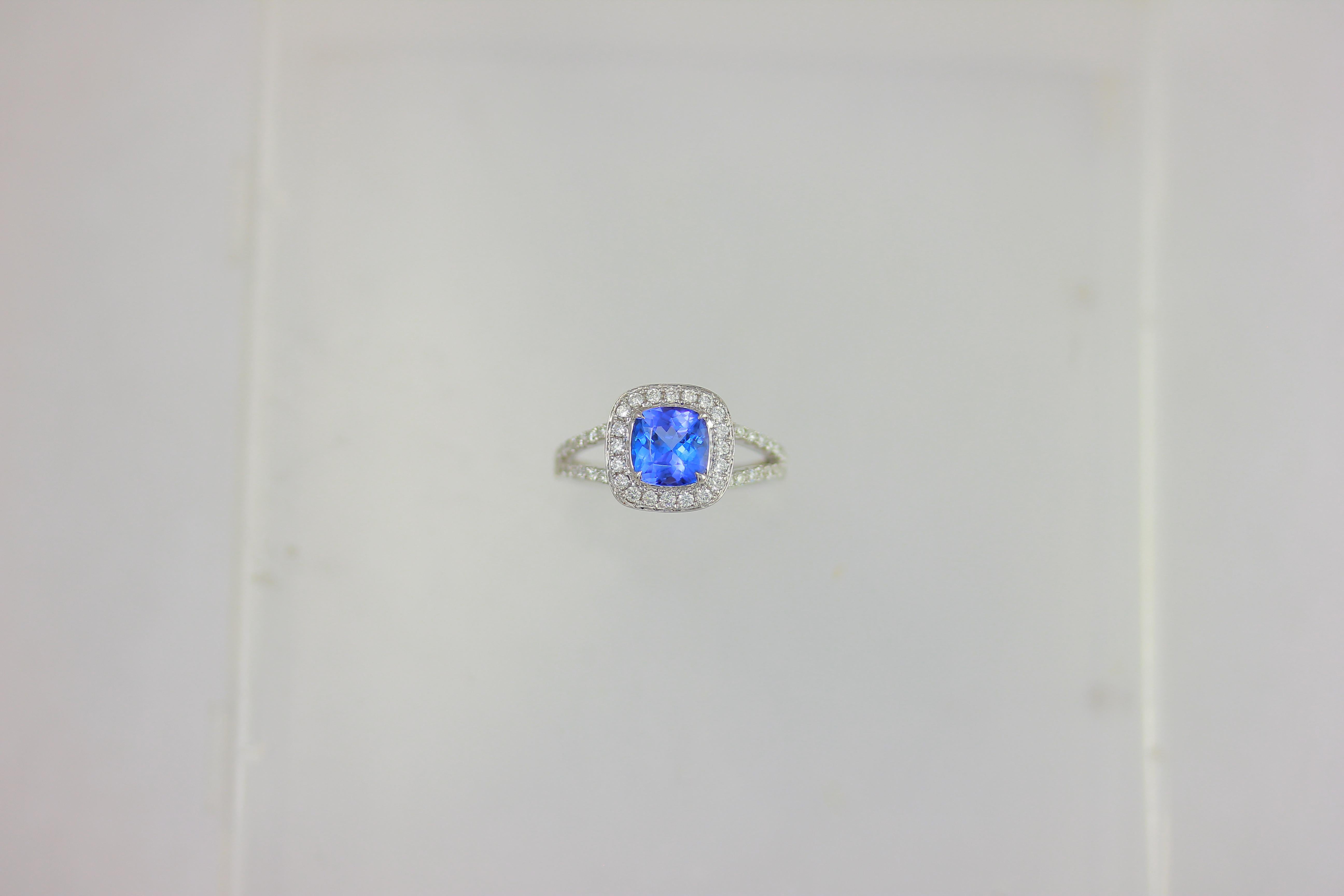Women's Frederic Sage 1.35 Carat Cushion Tanzanite and White Diamond One of a Kind Ring For Sale