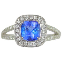 Frederic Sage 1.35 Carat Cushion Tanzanite and White Diamond One of a Kind Ring