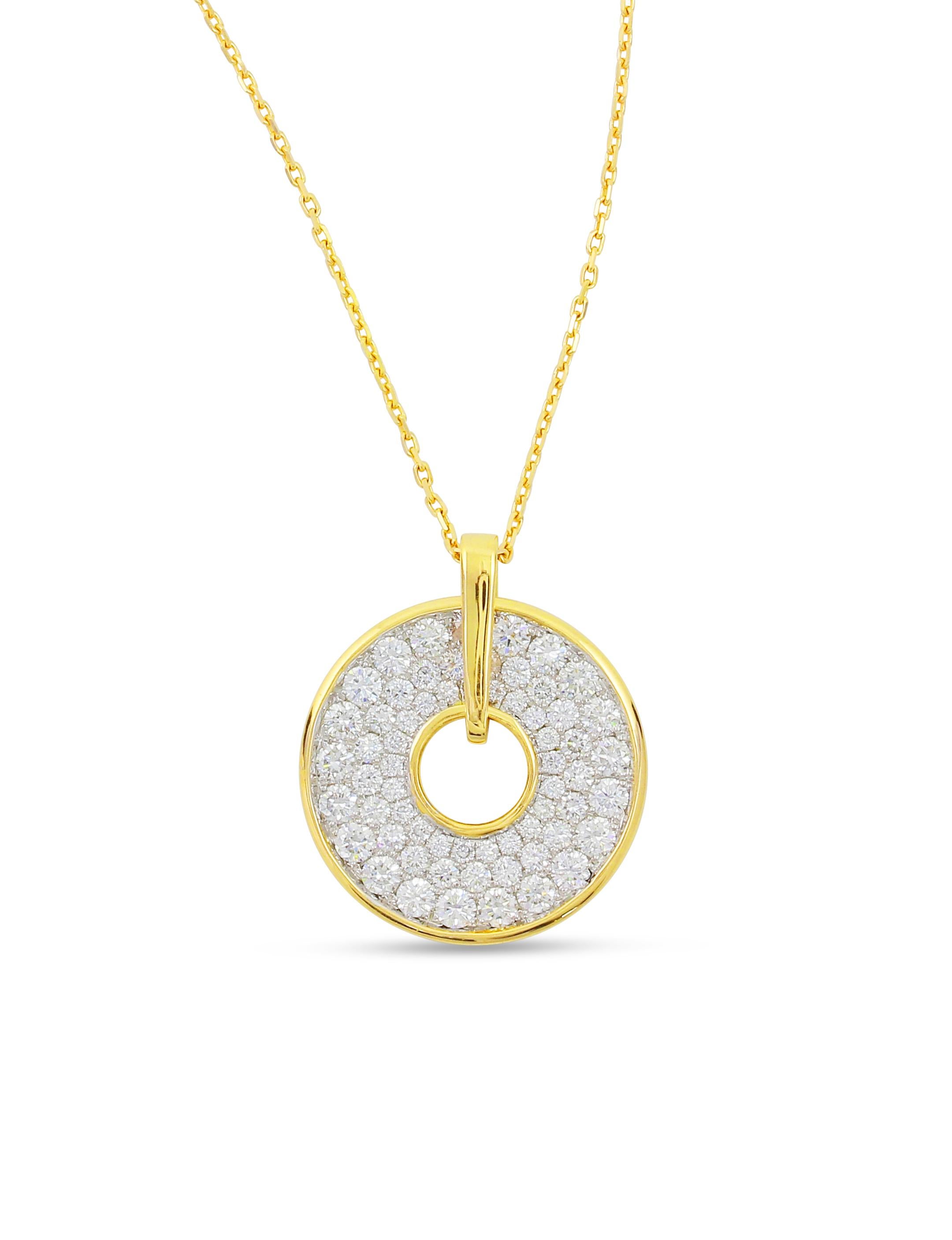 18K YWG FIRENZE GRADUATING DIAMOND SPINNING DISC  PENDANT AND SAGE 70 CHAIN
63 DIA 1.35 Carats
