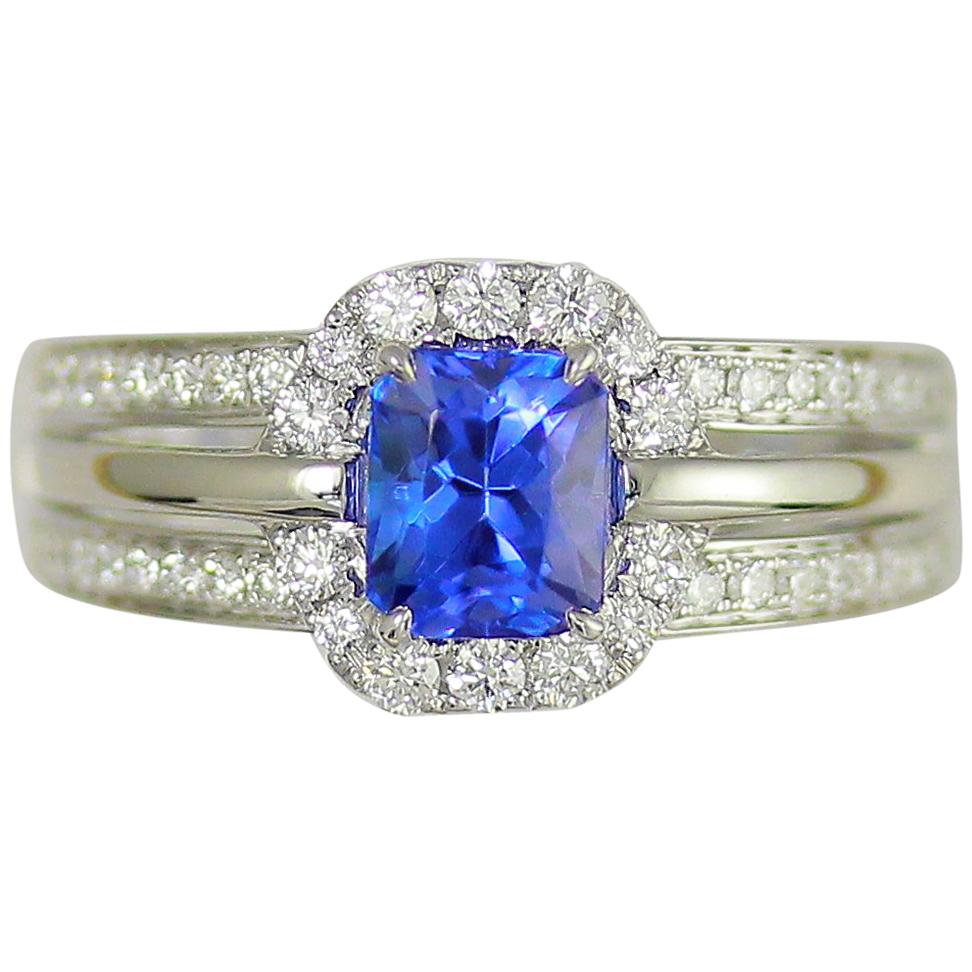 Frederic Sage 1.35 Carat Tanzanite Diamond Bridal Engagement Cocktail Ring For Sale