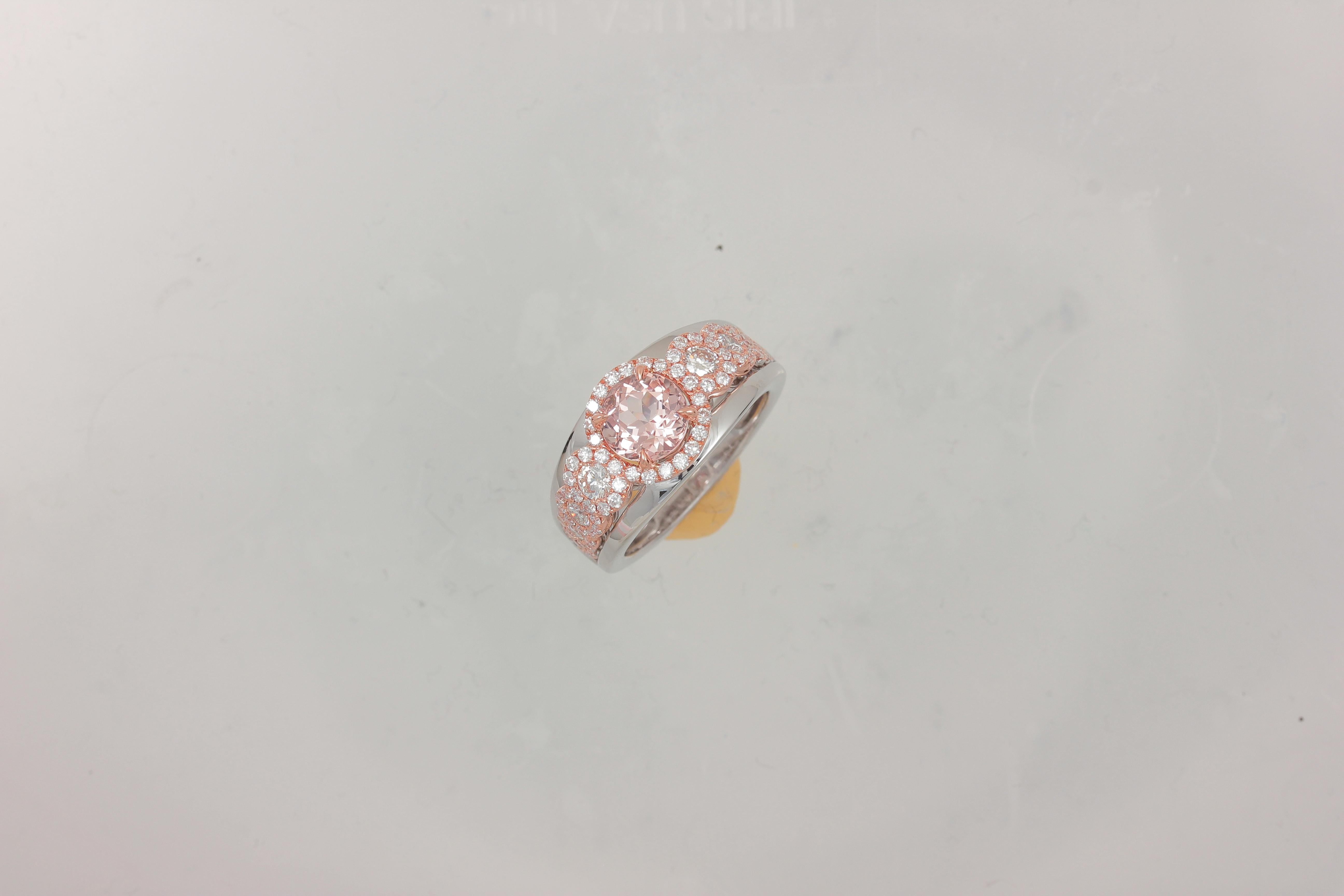 Round Cut Frederic Sage 1.39 Carat Morganite and Diamond Pink / White Gold Ring For Sale