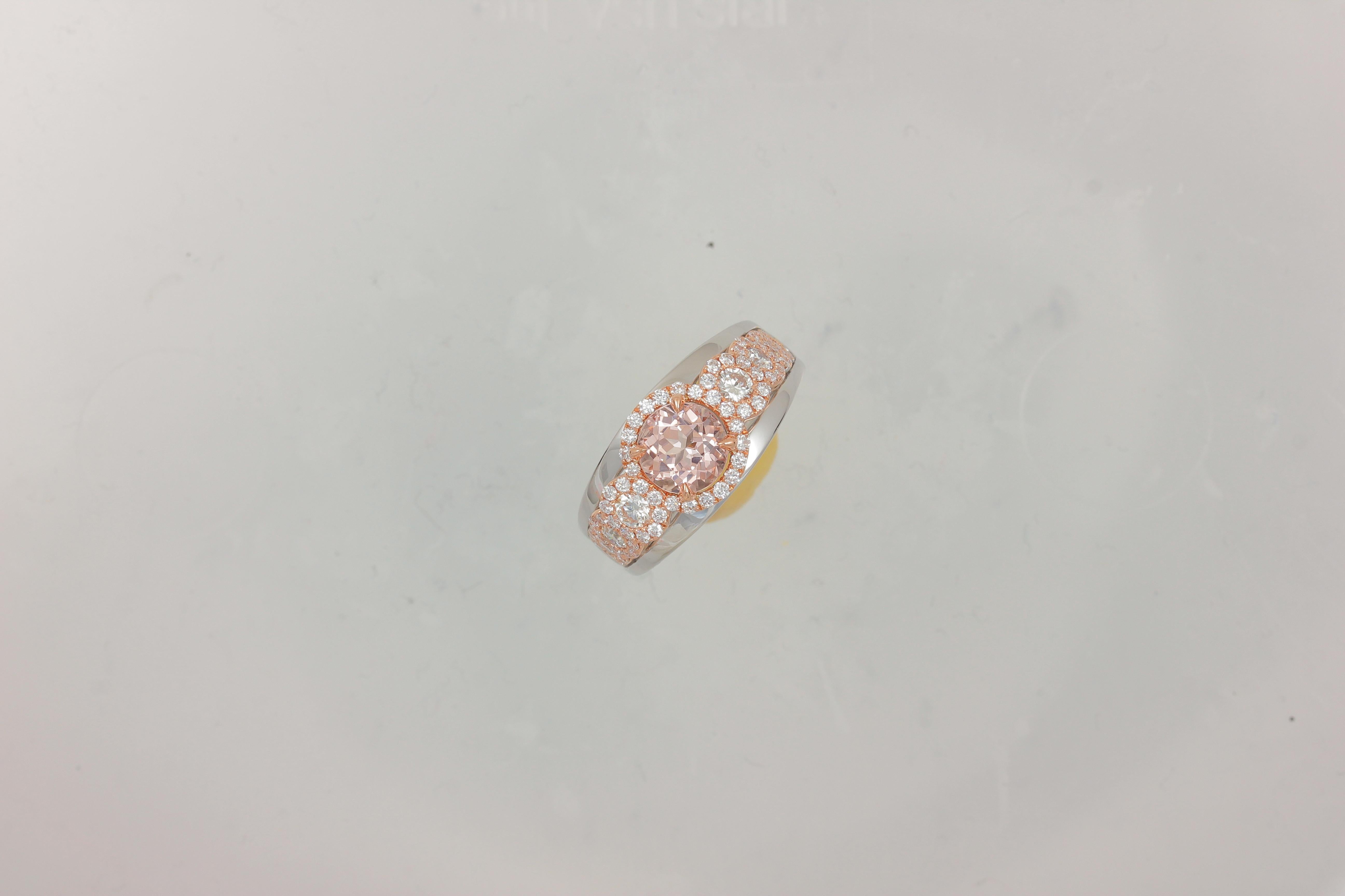 Frederic Sage 1.39 Carat Morganite and Diamond Pink / White Gold Ring In New Condition For Sale In New York, NY