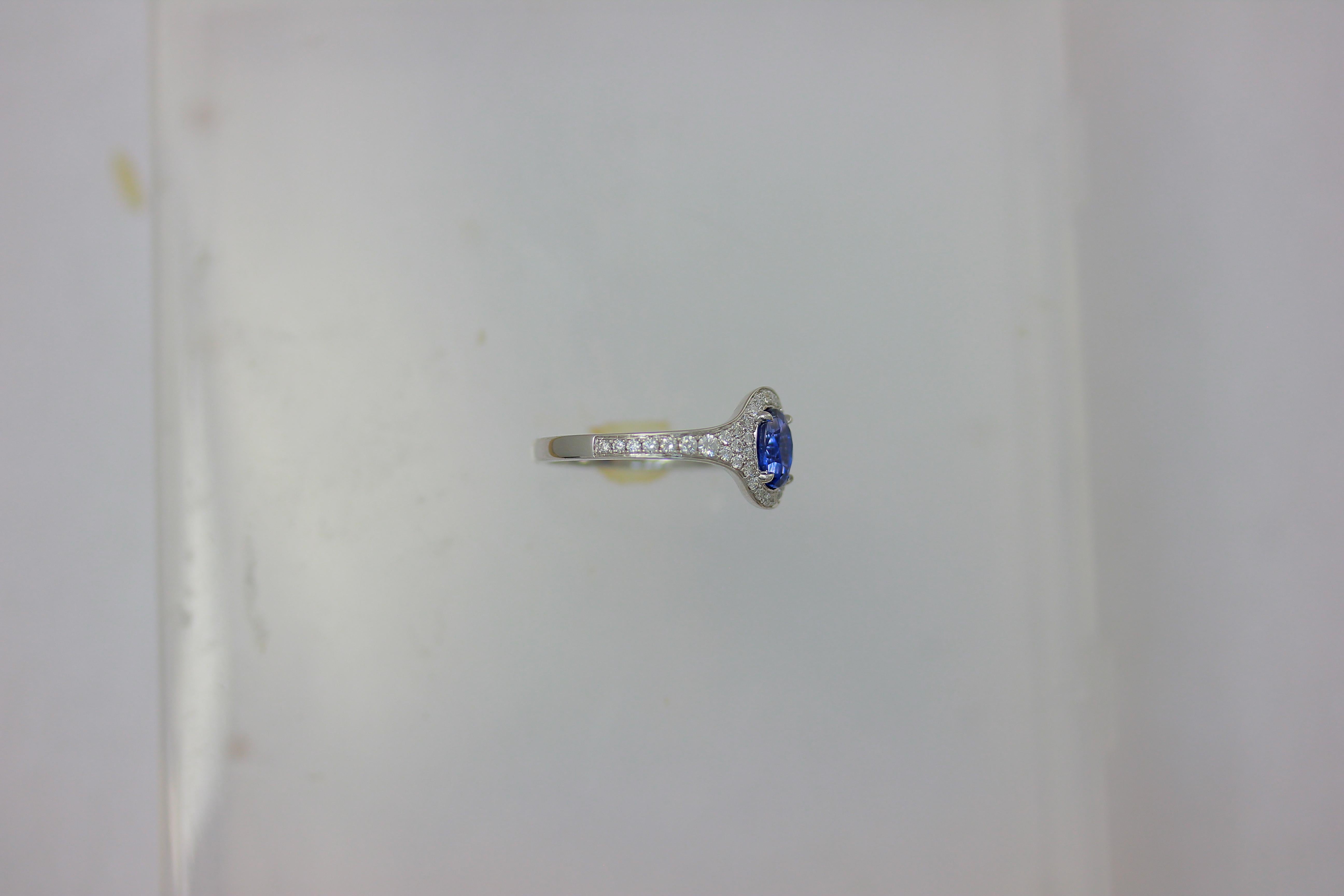 Oval Cut Frederic Sage 1.42 Carat Oval Sapphire White Diamond Engagement Bridal Ring For Sale