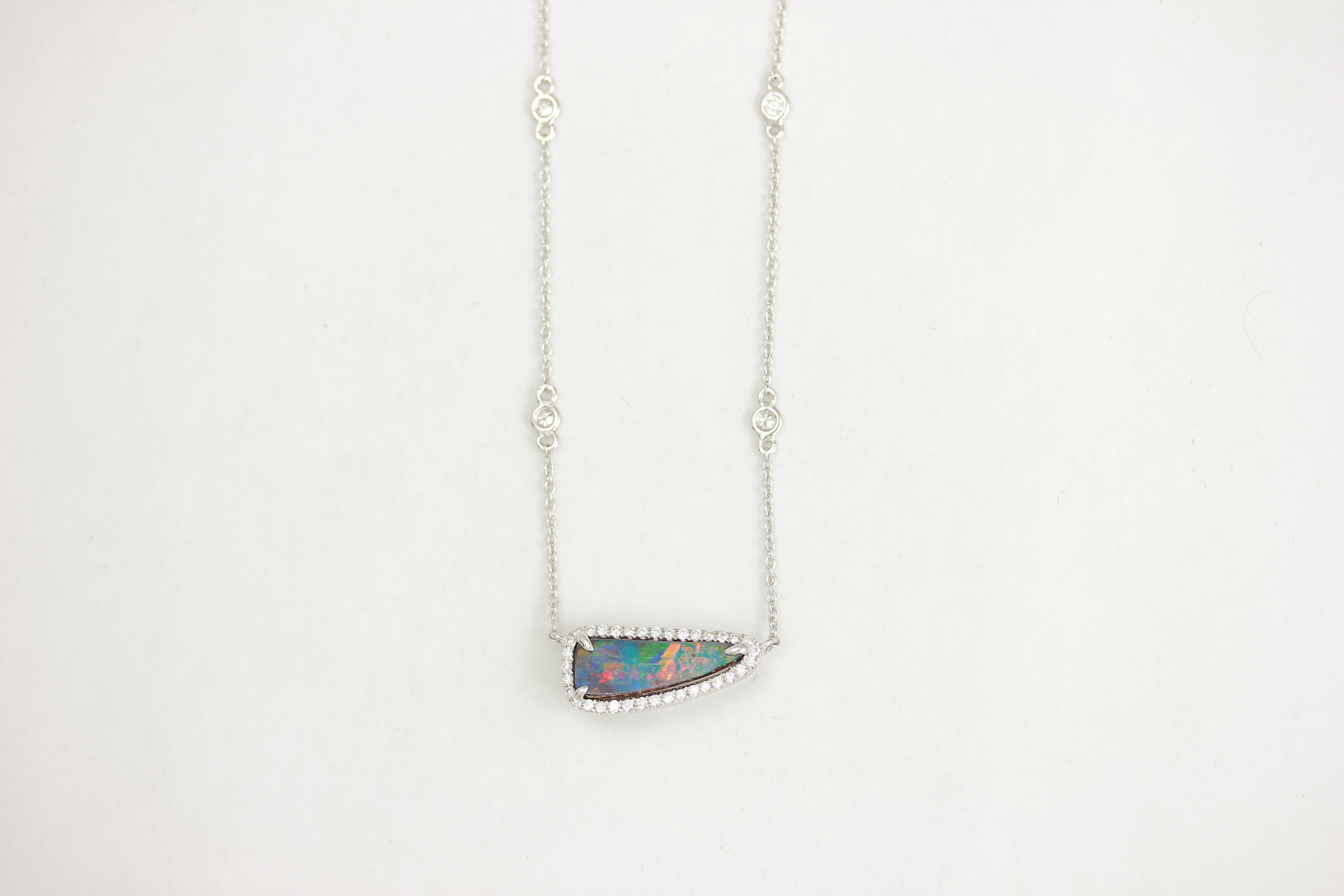 Frederic Sage 1.47 Carat Opal and Diamond One of Kind Pendant Necklace In New Condition In New York, NY