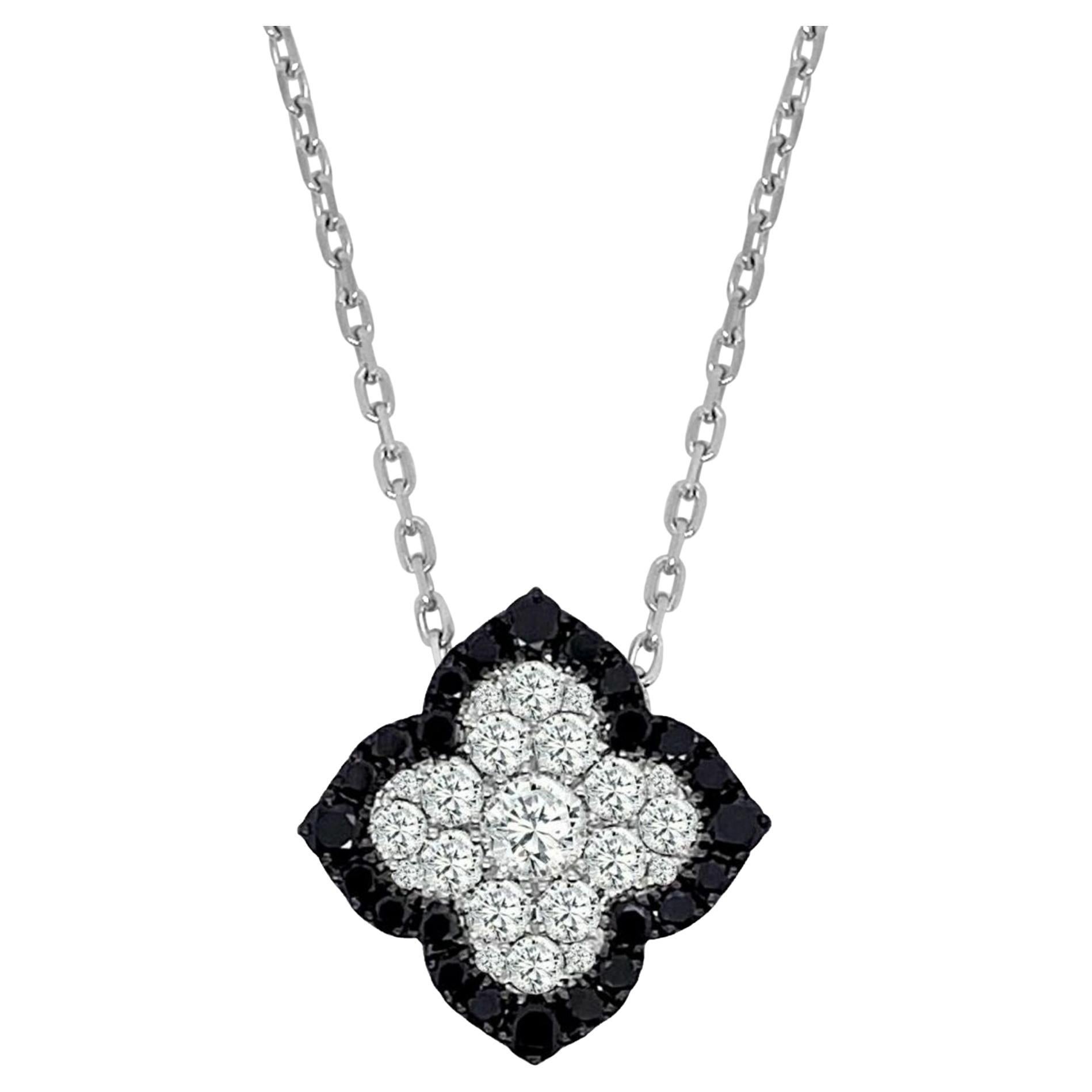 14k White Gold Large Fleur D’amour Black & White Diamond Pendant For Sale