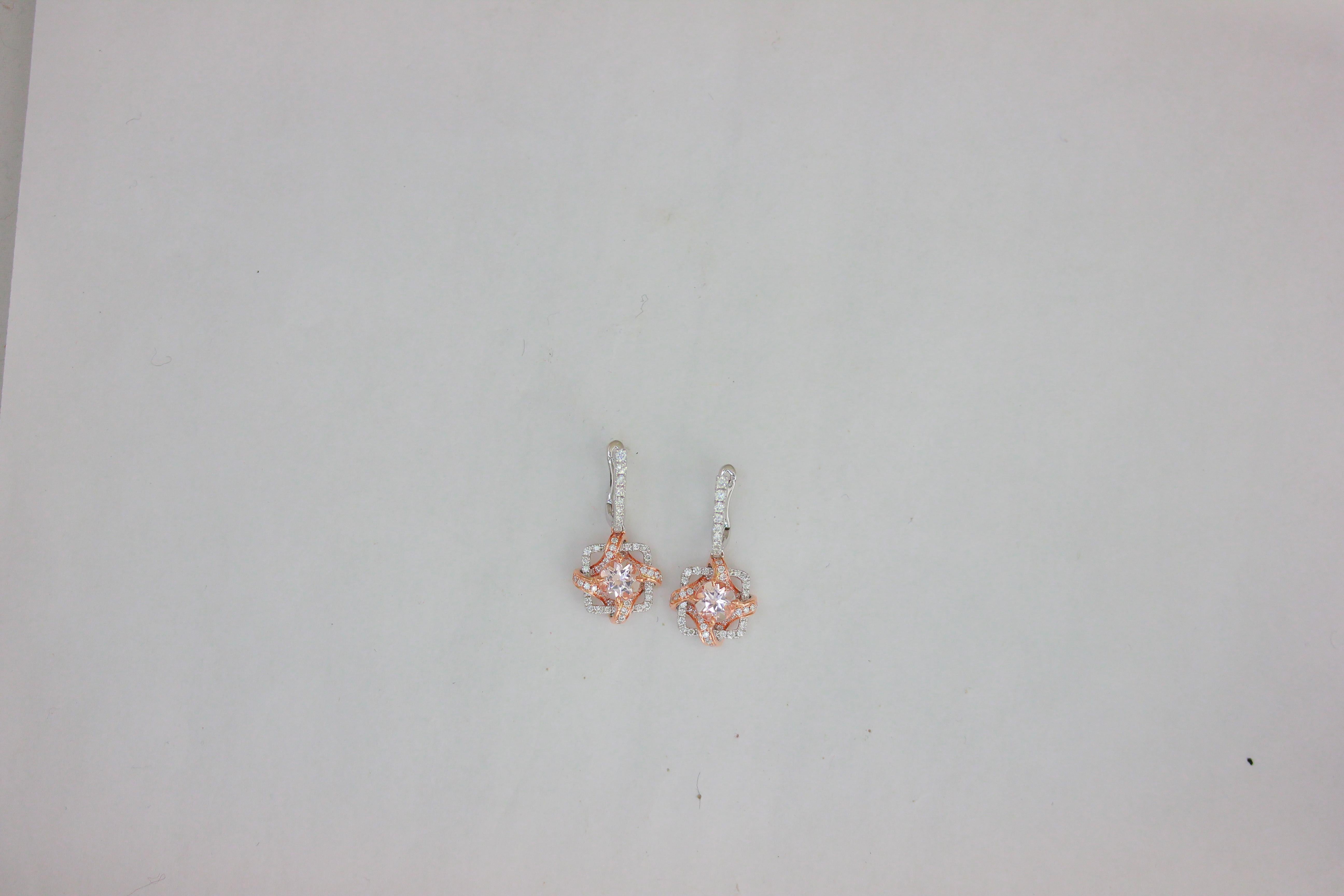 Contemporary Frederic Sage 1.51 Carat Morganite and Diamond One of Kind Earrings