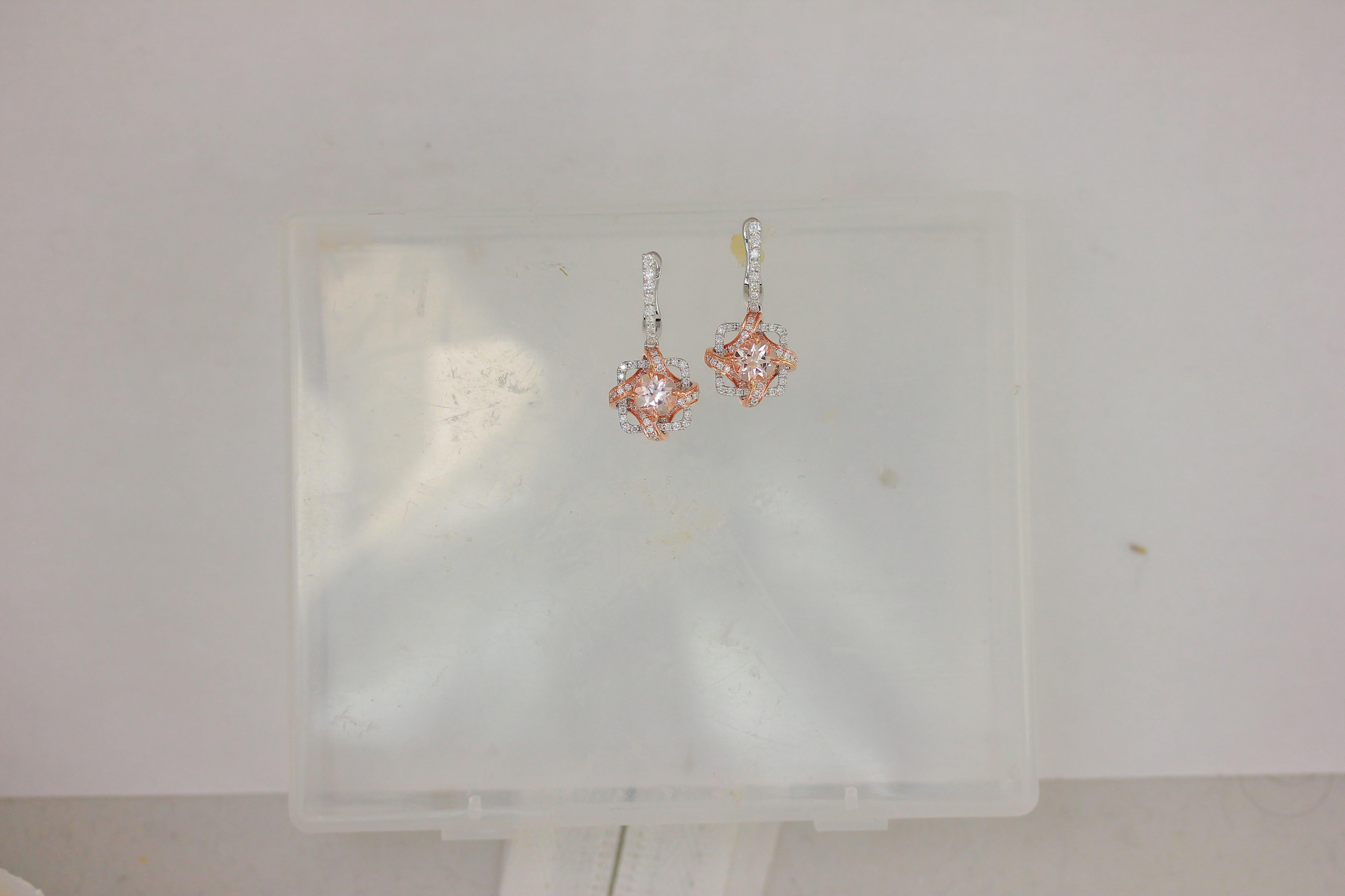 Frederic Sage 1.51 Carat Morganite and Diamond One of Kind Earrings In New Condition In New York, NY