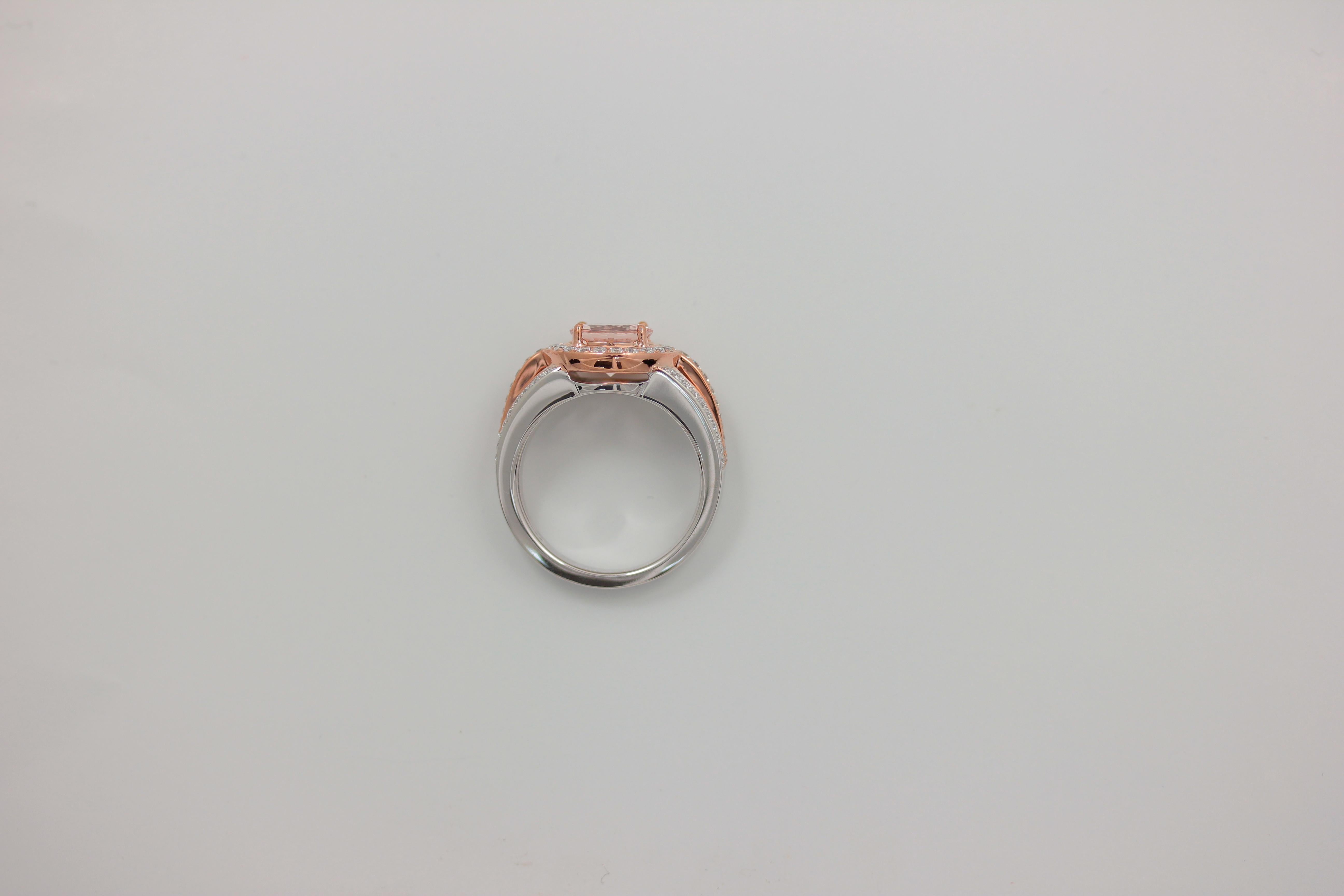 Women's or Men's Frederic Sage 1.57 Carat Morganite and Diamond Pink/White Gold Ring For Sale