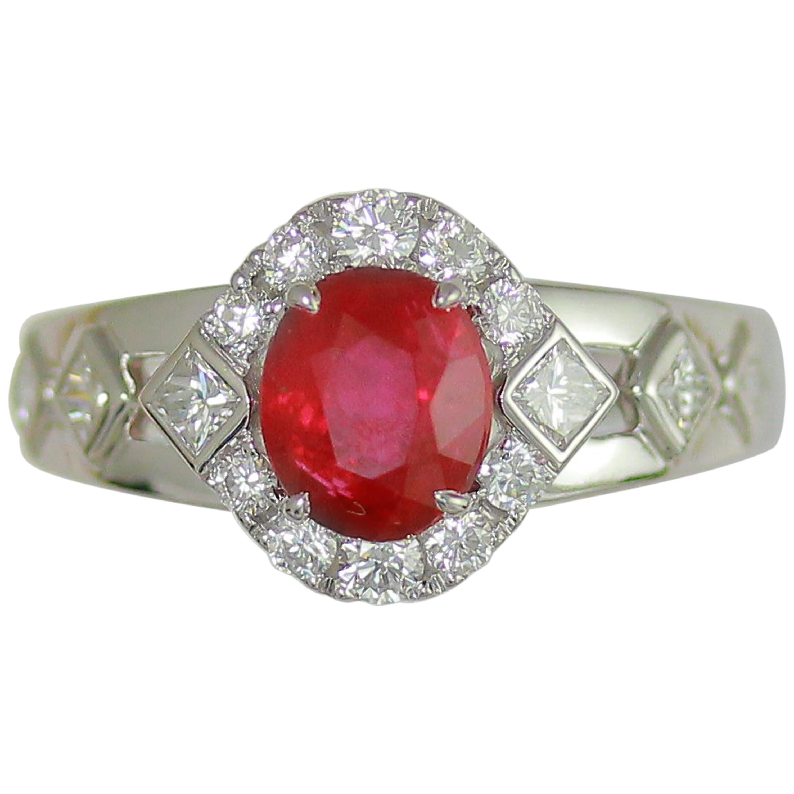 Frederic Sage 1.63 Carat Ruby and Diamond Engagement Bridal Cocktail Ring For Sale
