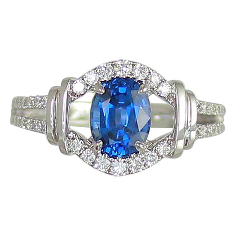 Frederic Sage 1.63 Carat Sapphire and White Diamond Engagement Cocktail Ring For Sale