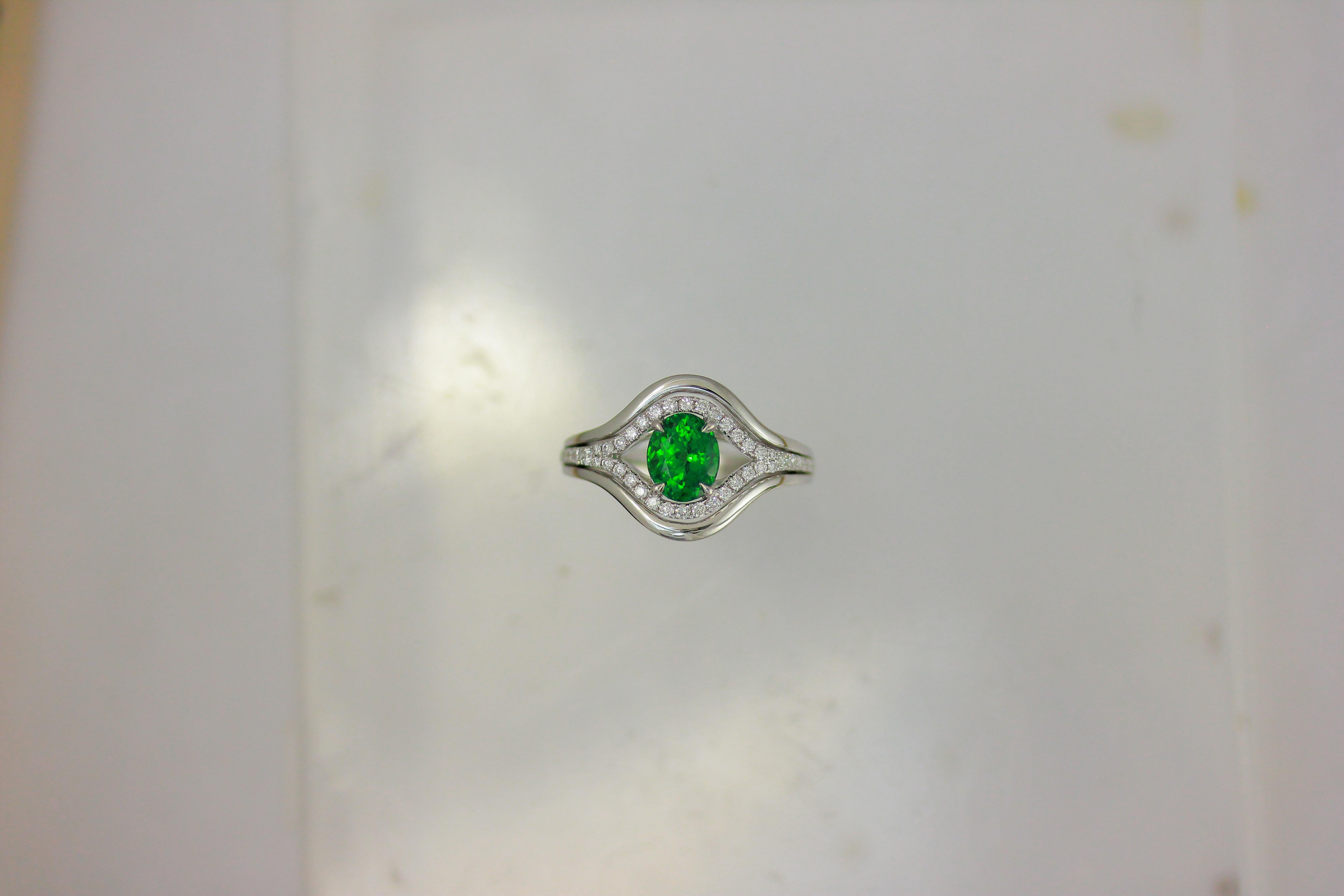 Women's Frederic Sage 1.63 Carat Tsavorite and White Diamond Engagement Cocktail Ring For Sale