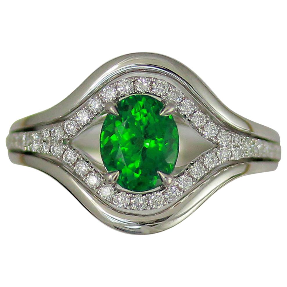 Frederic Sage 1.63 Carat Tsavorite and White Diamond Engagement Cocktail Ring For Sale