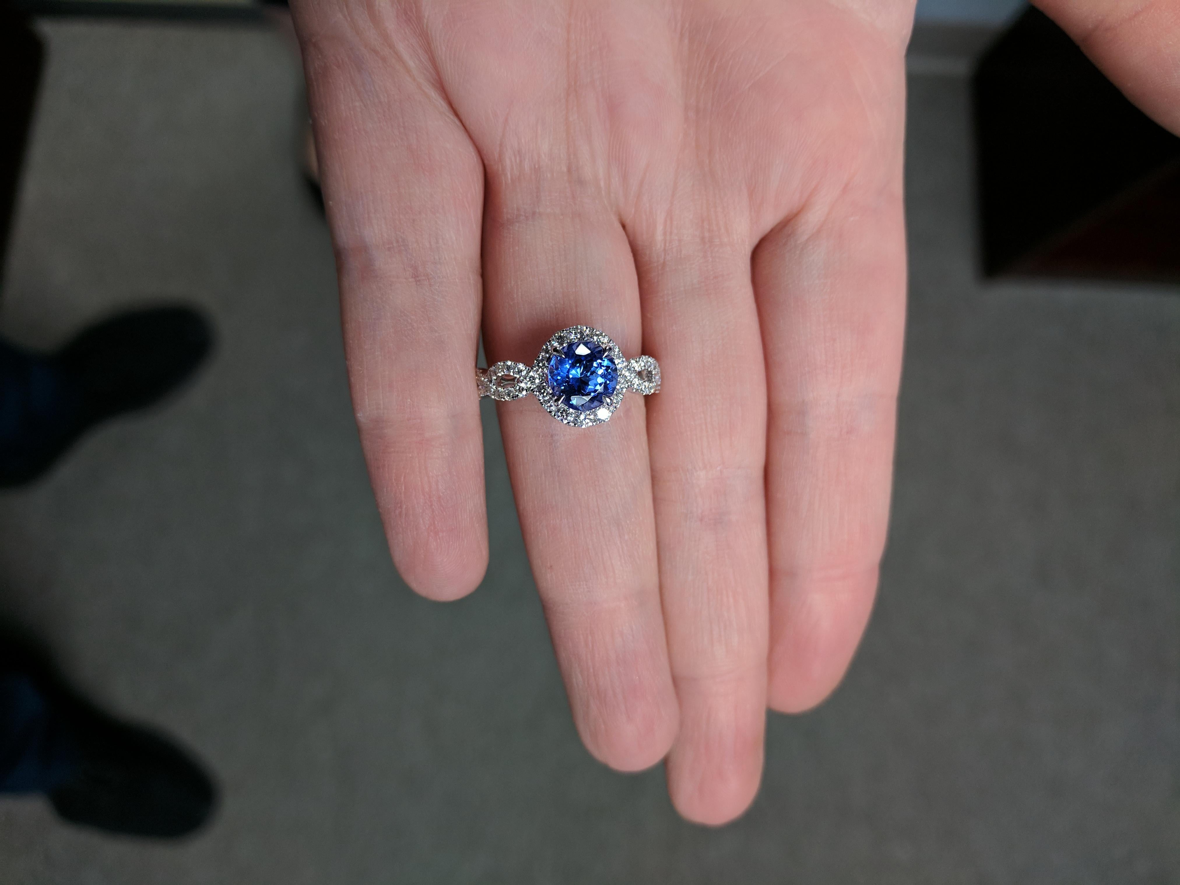 Round Cut Frederic Sage 1.64 Carat Tanzanite White Diamond Engagement Bridal Cocktail Ring For Sale