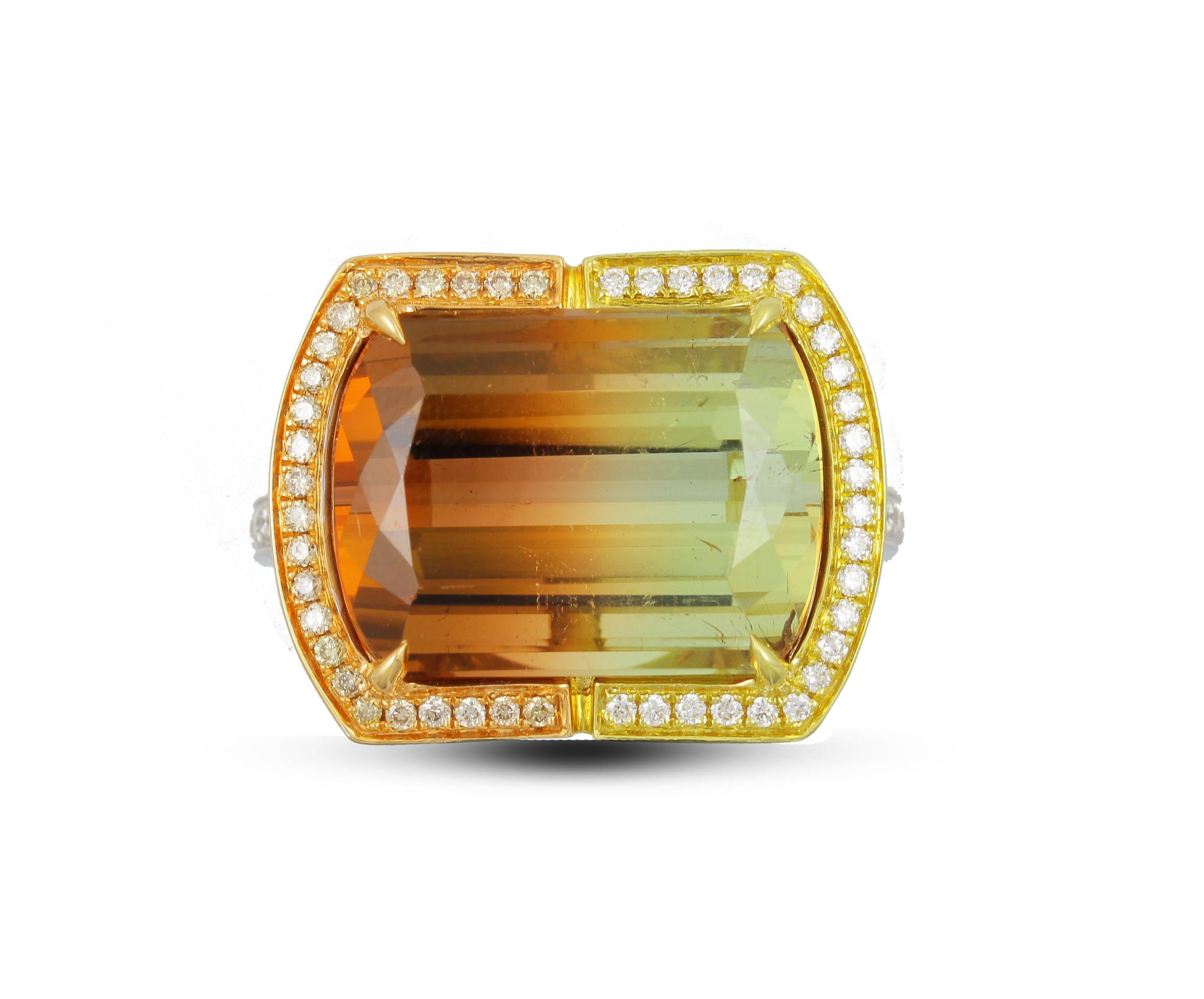 Contemporary Frederic Sage 16.75 Carat Bi-Color Tourmaline Diamond Ring For Sale