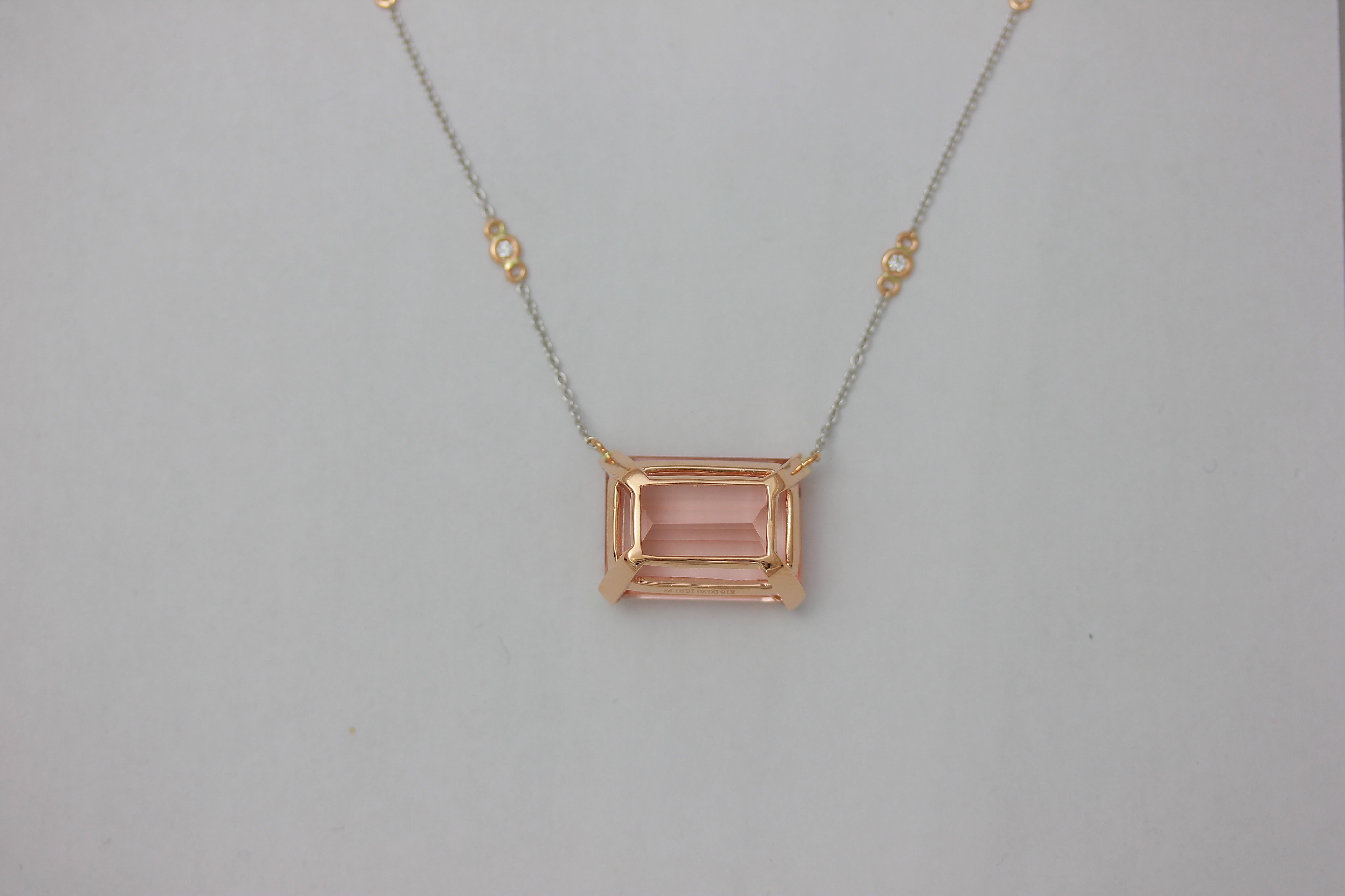 Contemporary Frederic Sage 16.81 Carat Morganite and Diamond One of Kind Pendant with Chain For Sale