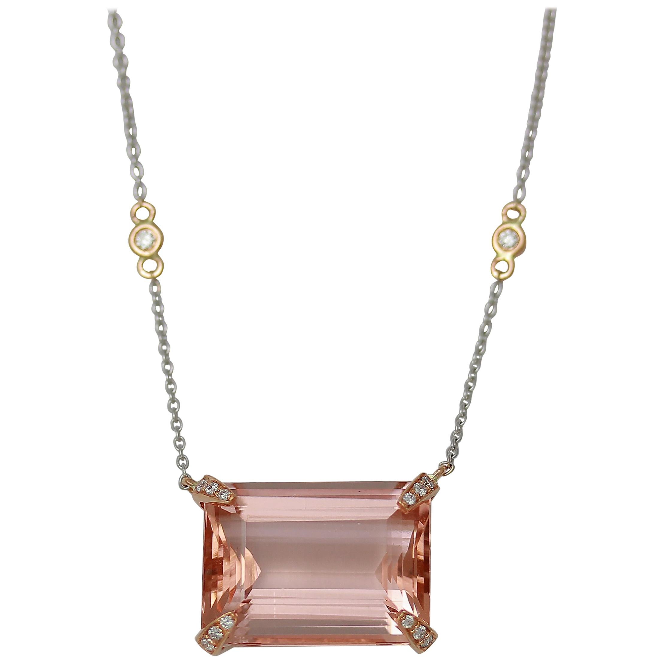 Frederic Sage 16.81 Carat Morganite and Diamond One of Kind Pendant with Chain For Sale