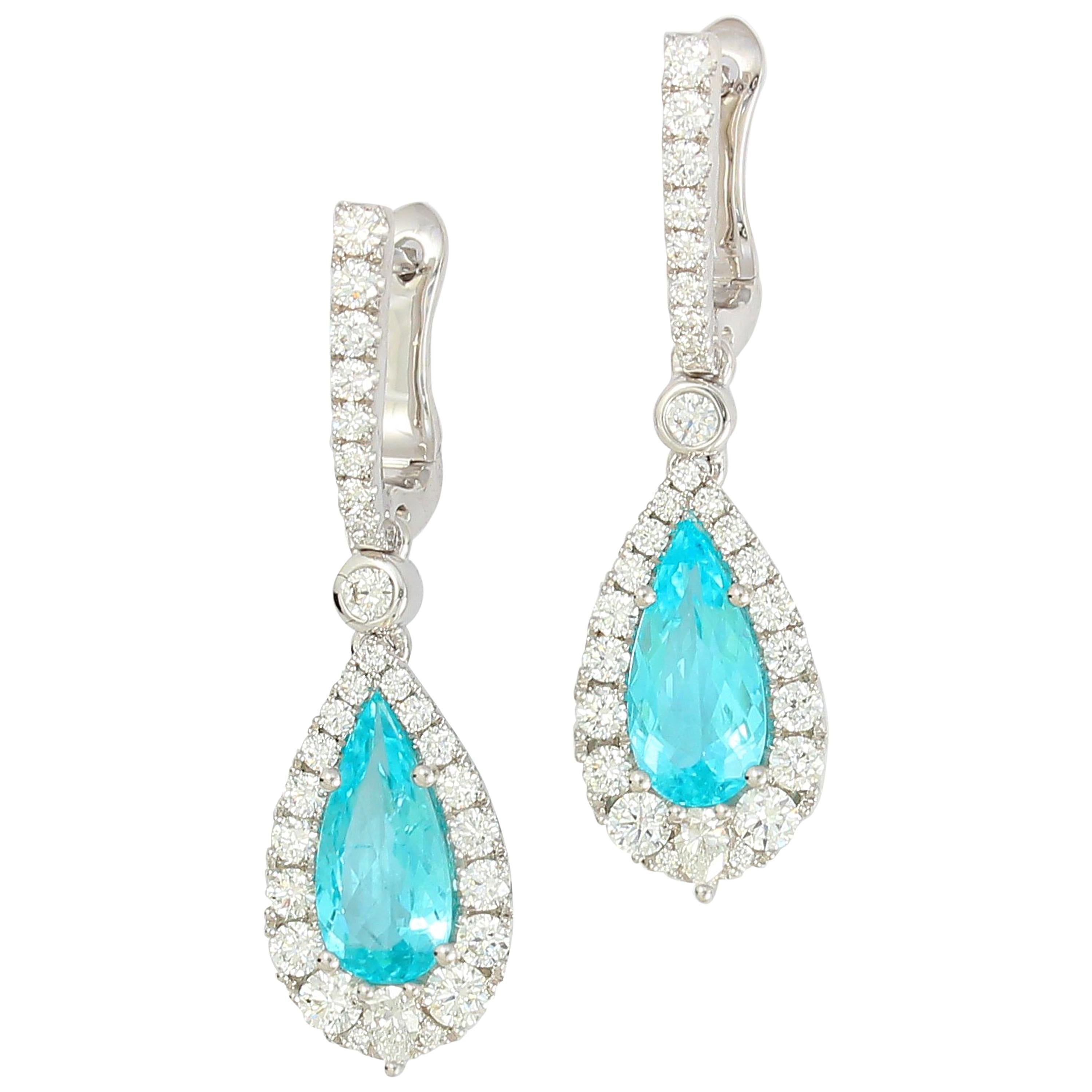 Frederic Sage 1.70 Carat Neon "Paraiba" Tourmaline Diamond Drop Dangle Earrings