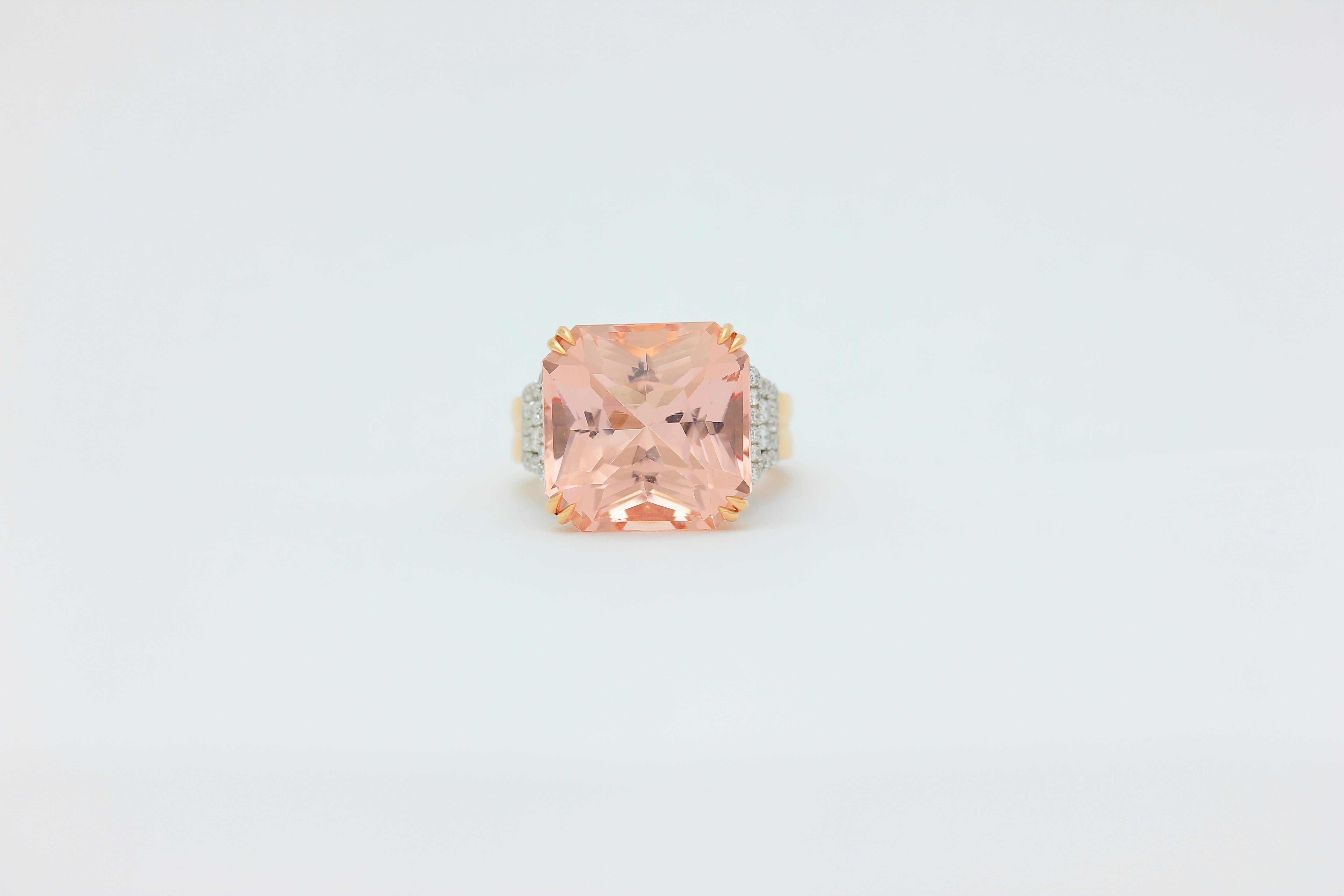 Radiant Cut Frederic Sage 17.24 Carat Morganite Diamond Pink Gold Cocktail Ring For Sale