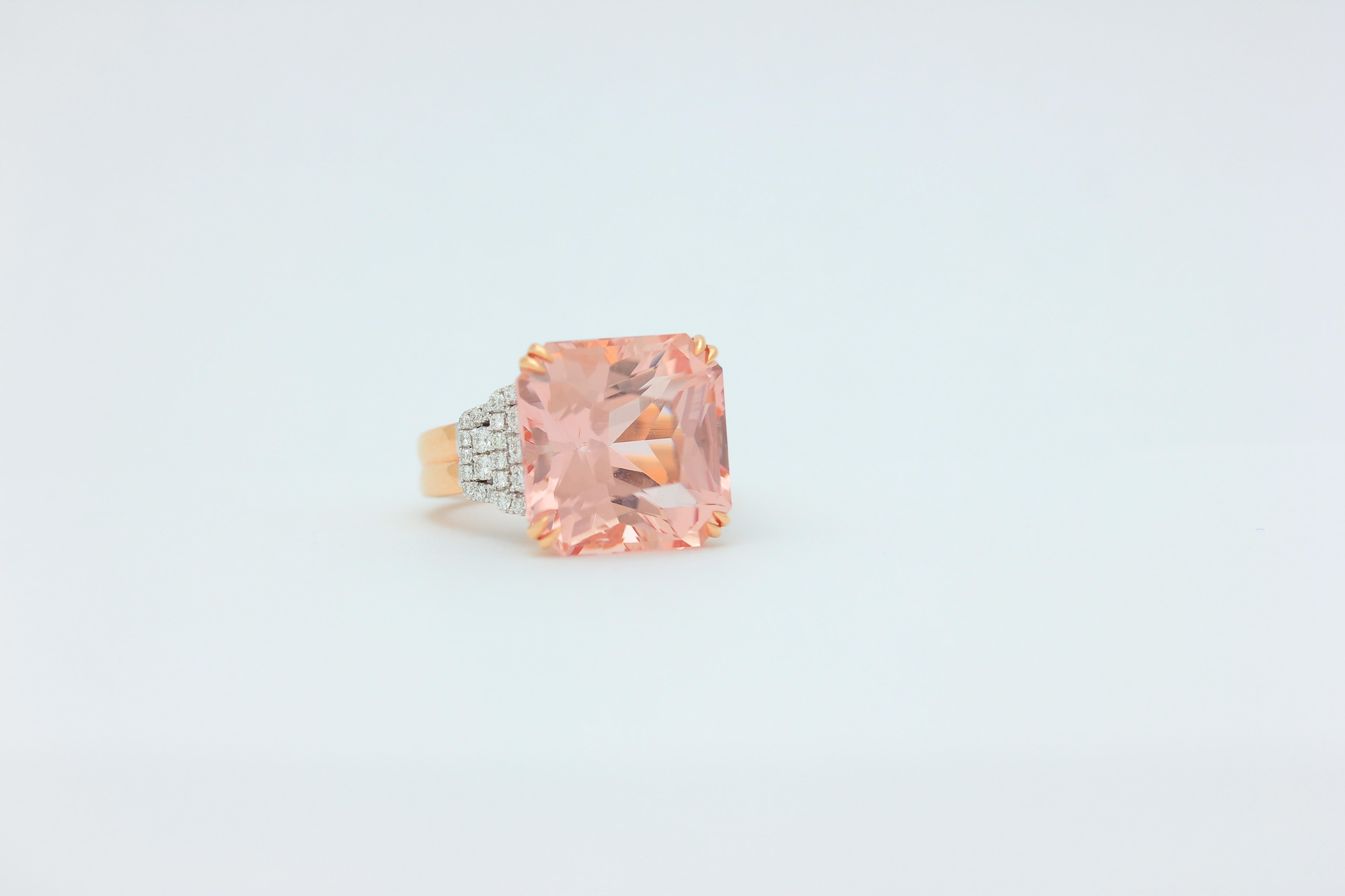 Frederic Sage 17.24 Carat Morganite Diamond Pink Gold Cocktail Ring For Sale 1