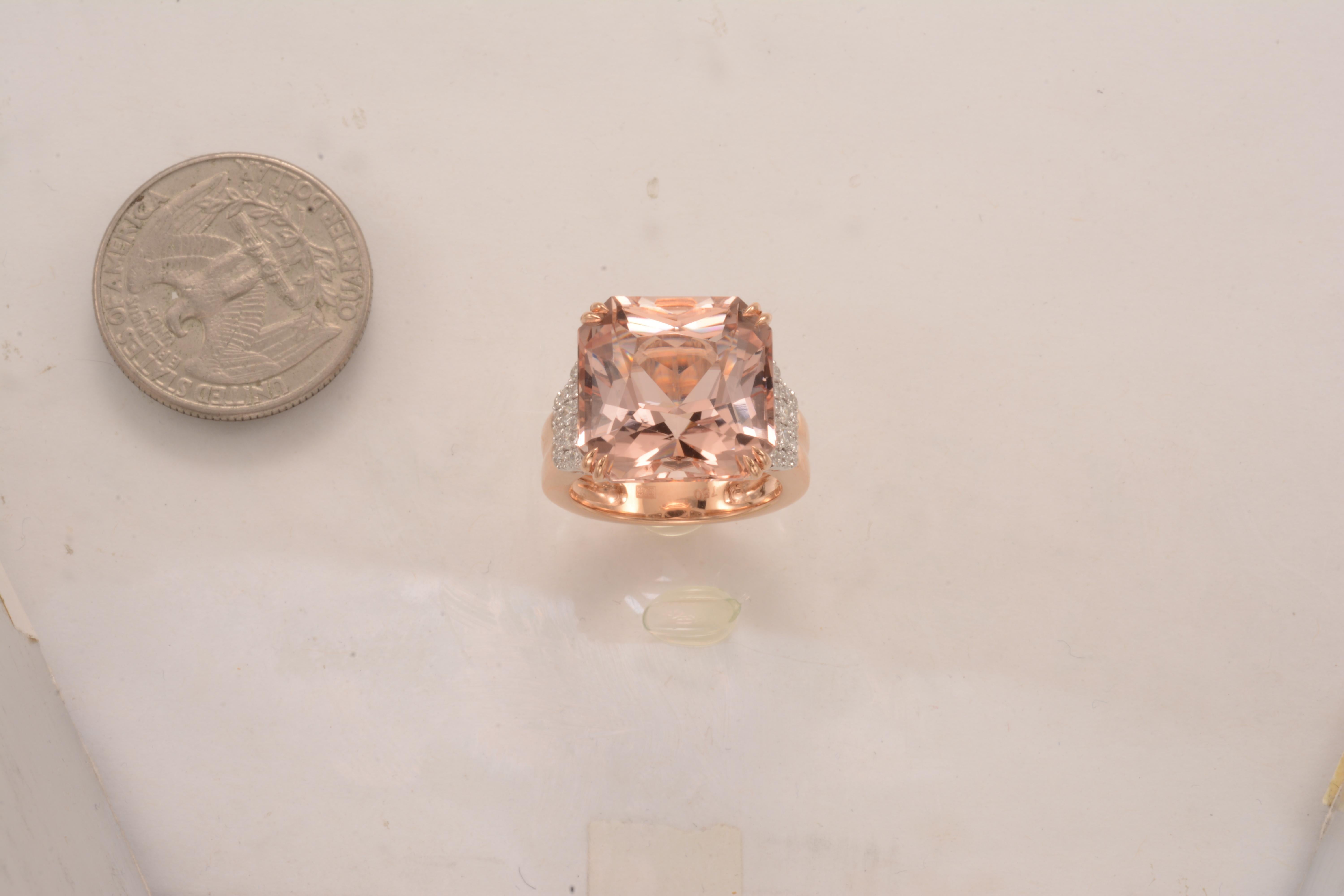 Frederic Sage 17.24 Carat Morganite Diamond Pink Gold Cocktail Ring For Sale 2