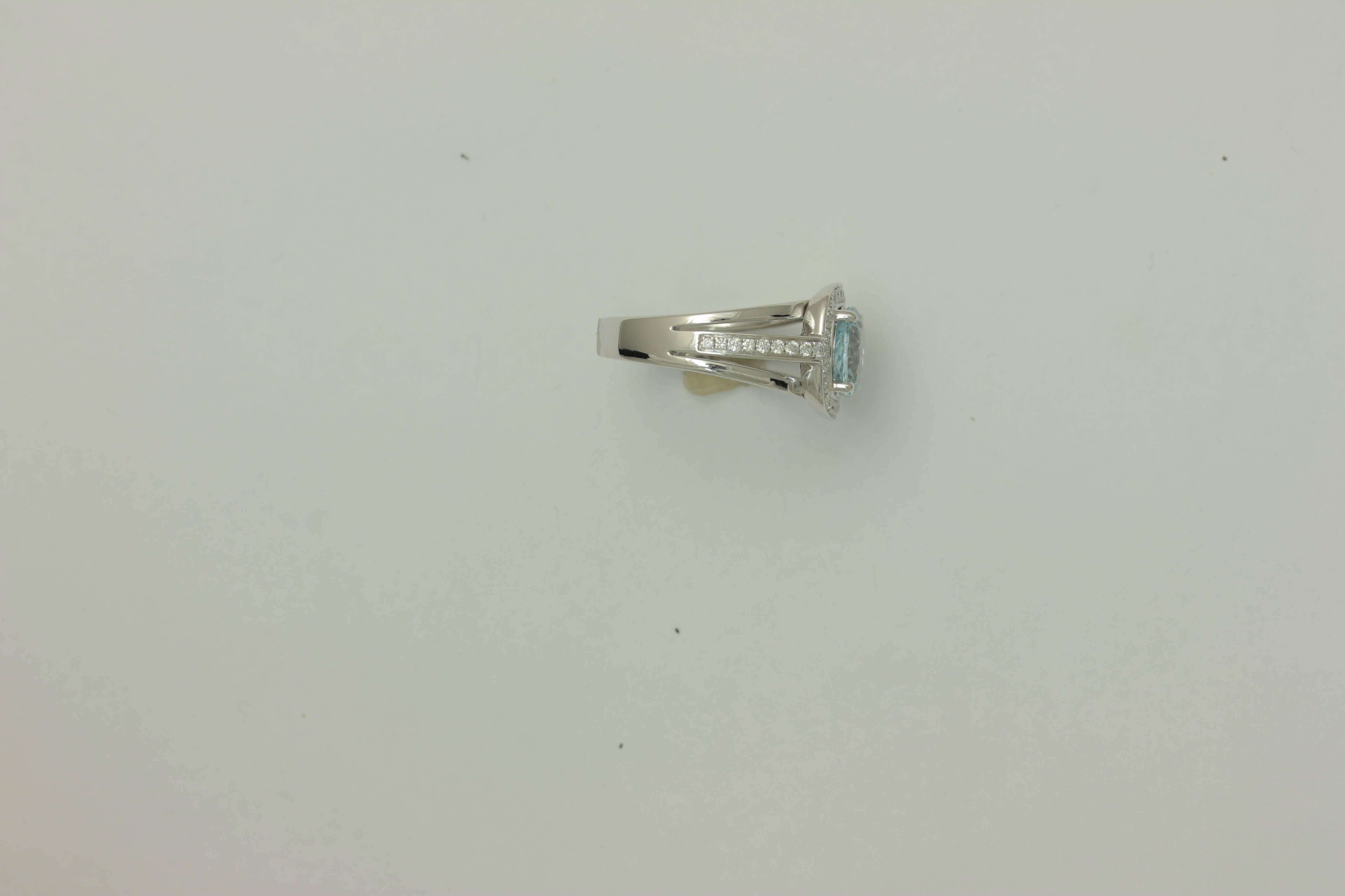 14K White Gold Aquamarine One-of-a-Kind CocktailRing.
Total Aquamarine weight is approximately 1.78ct, 
Total diamond weight is approximately 0.32ct