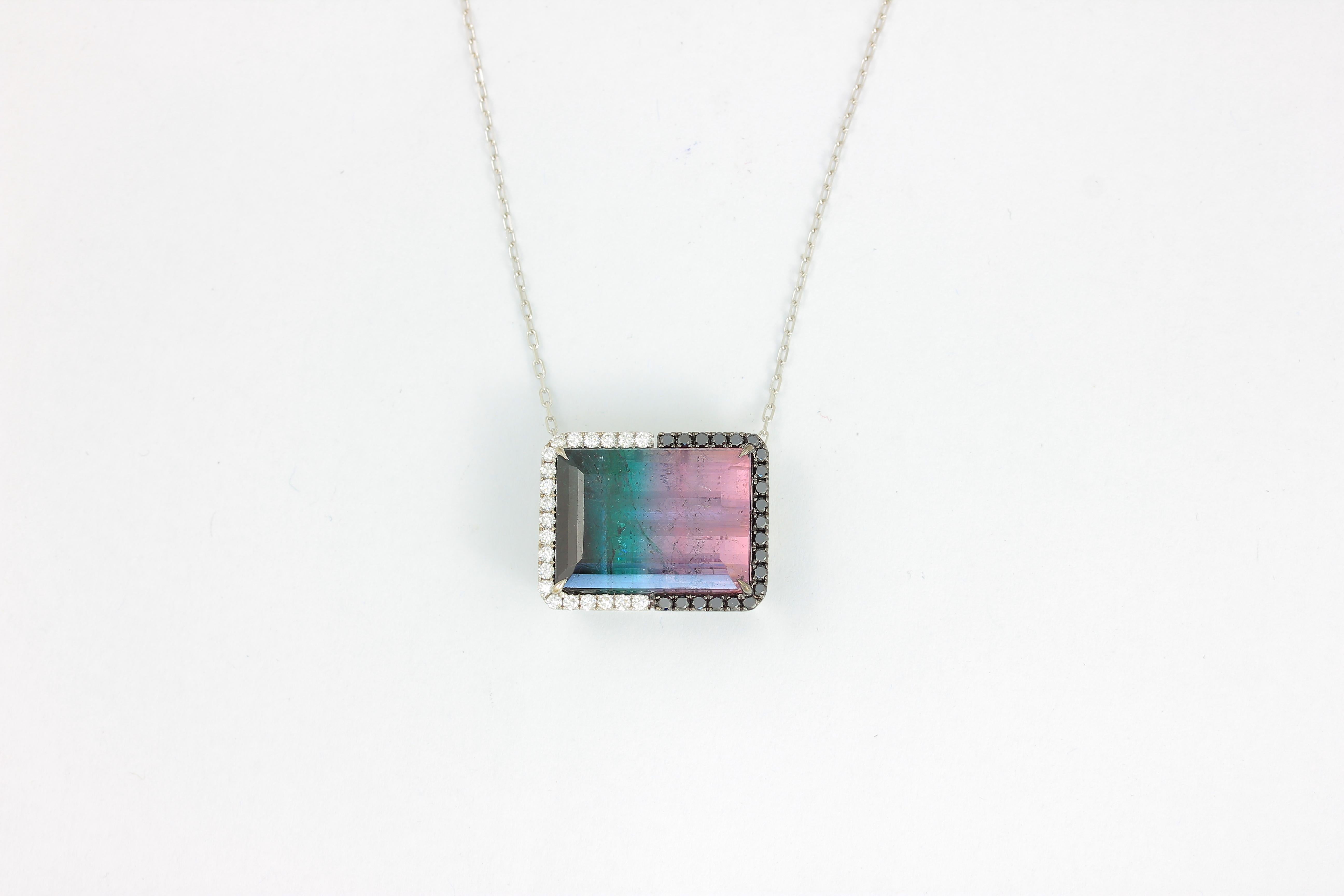 Frederic Sage 18.80 Carat Bi-Color Tourmaline Diamond Pendant Necklace In New Condition In New York, NY