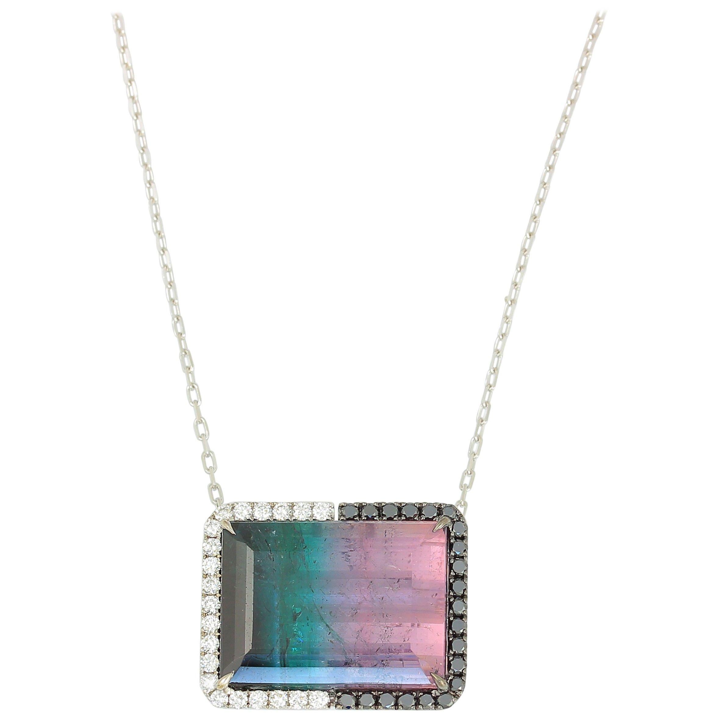 Frederic Sage 18.80 Carat Bi-Color Tourmaline Diamond Pendant Necklace