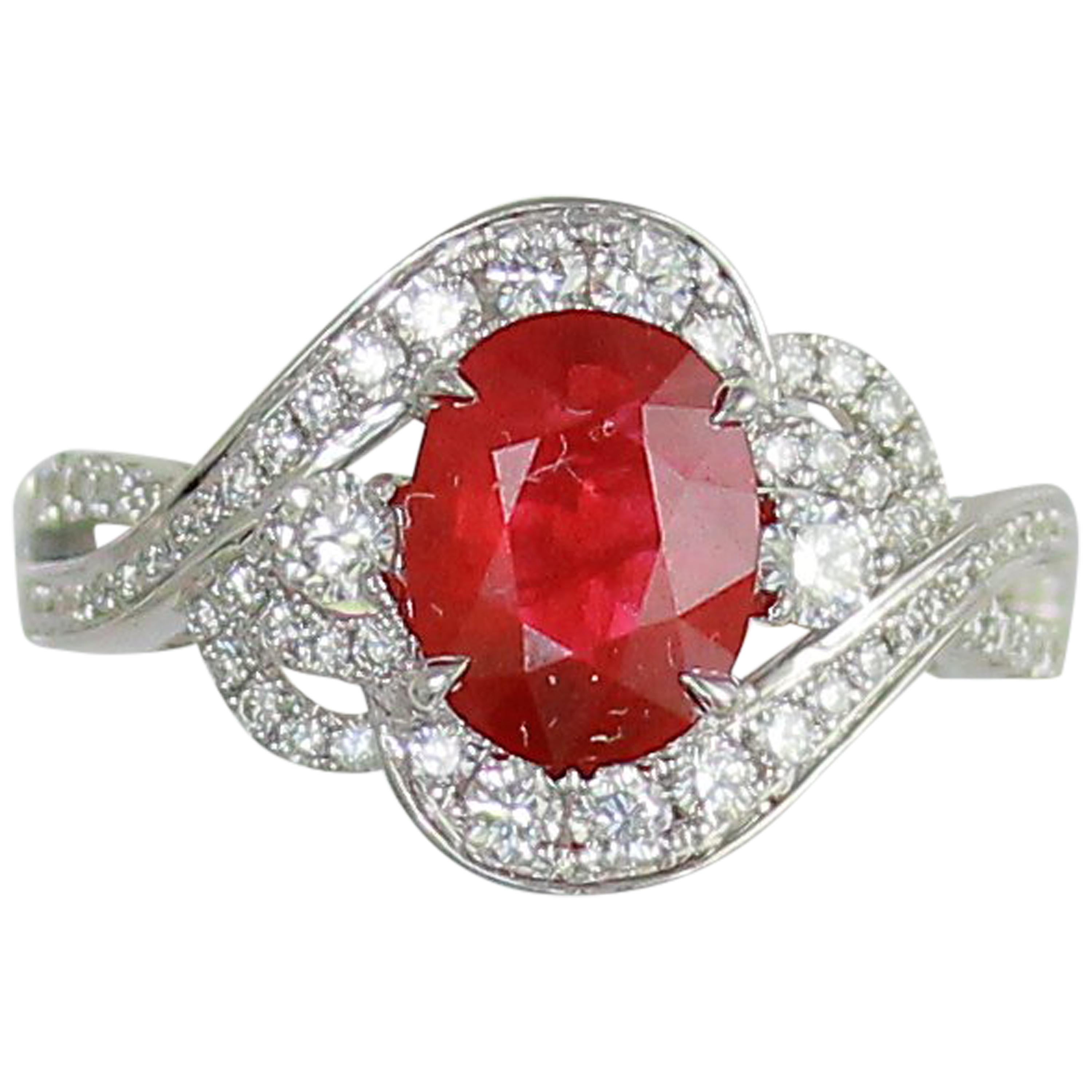 Frederic Sage 2.30 Carat Oval Ruby Diamond Engagement Cocktail Ring For Sale