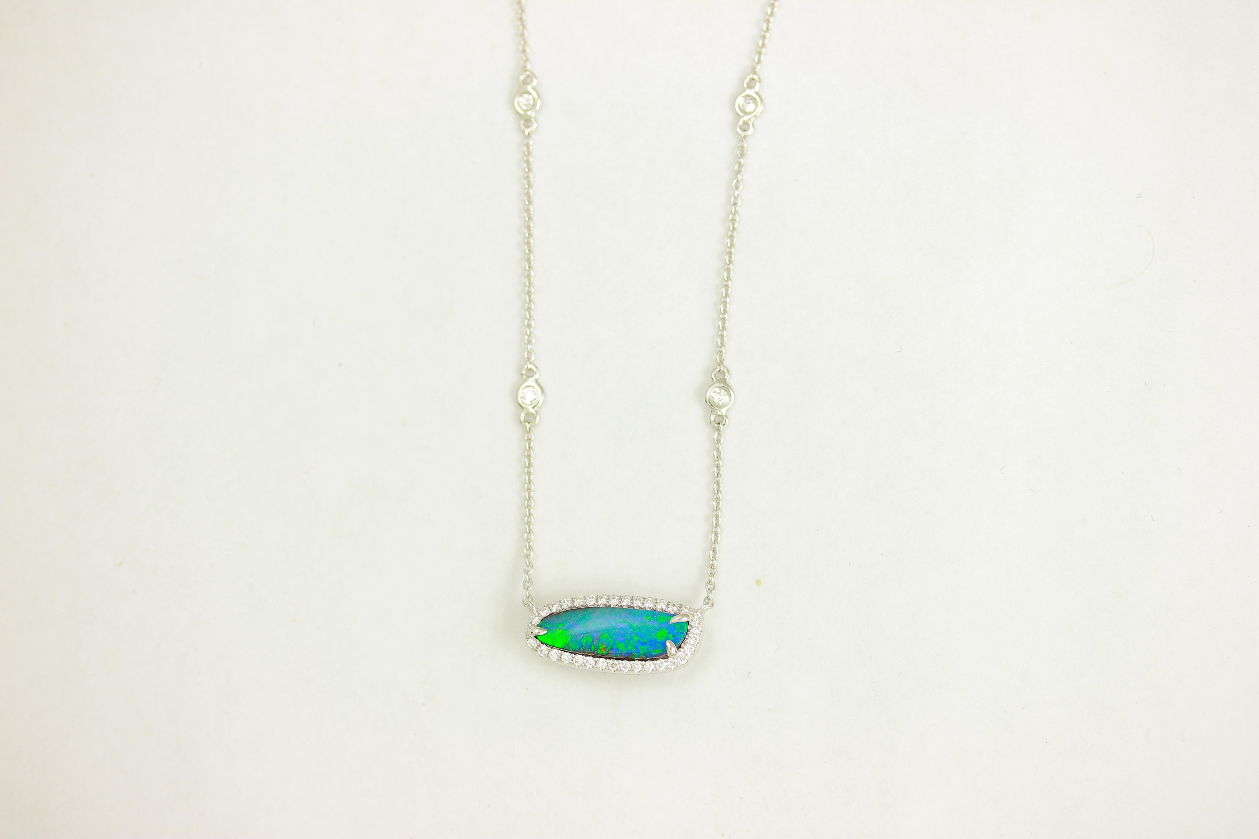 Contemporary Frederic Sage 2.31 Carat Black Opal & Diamond  Pendant Necklace